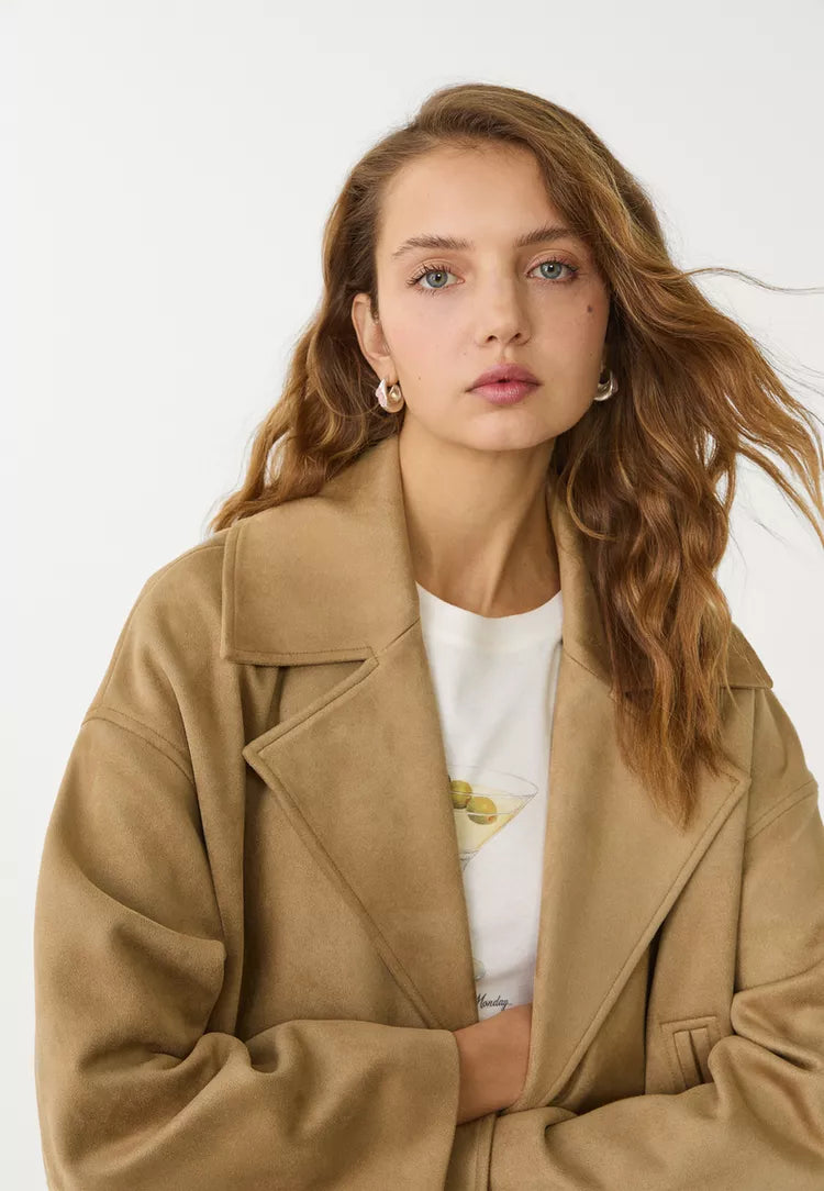Cropped double-breasted suede jacket - Edel Essential