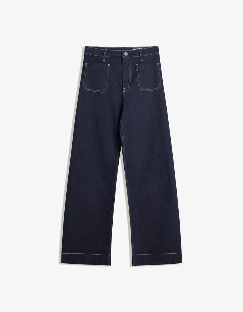 Seamless Wide Leg Jeans With Pockets - Edel Essential