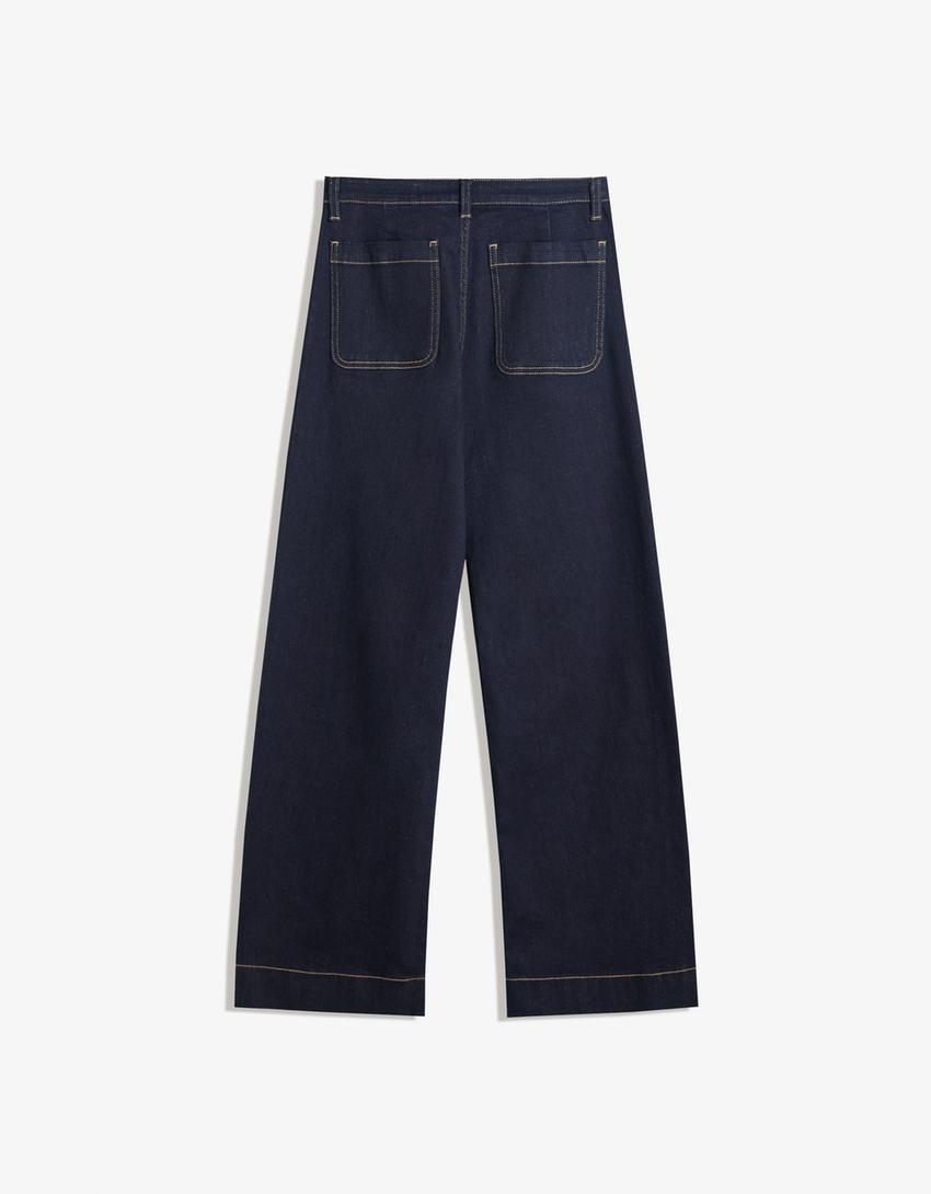 Seamless Wide Leg Jeans With Pockets - Edel Essential