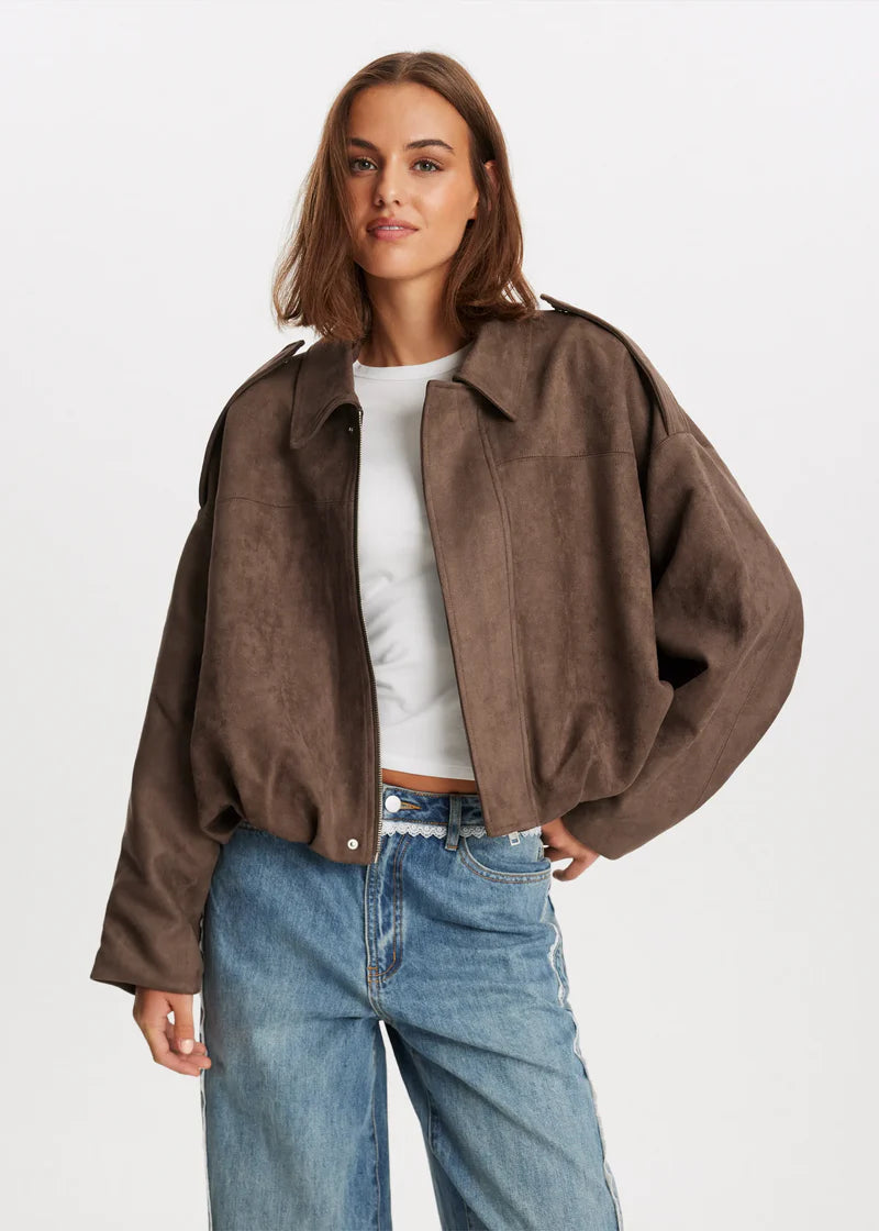 Elina Suede Bomber Jacket