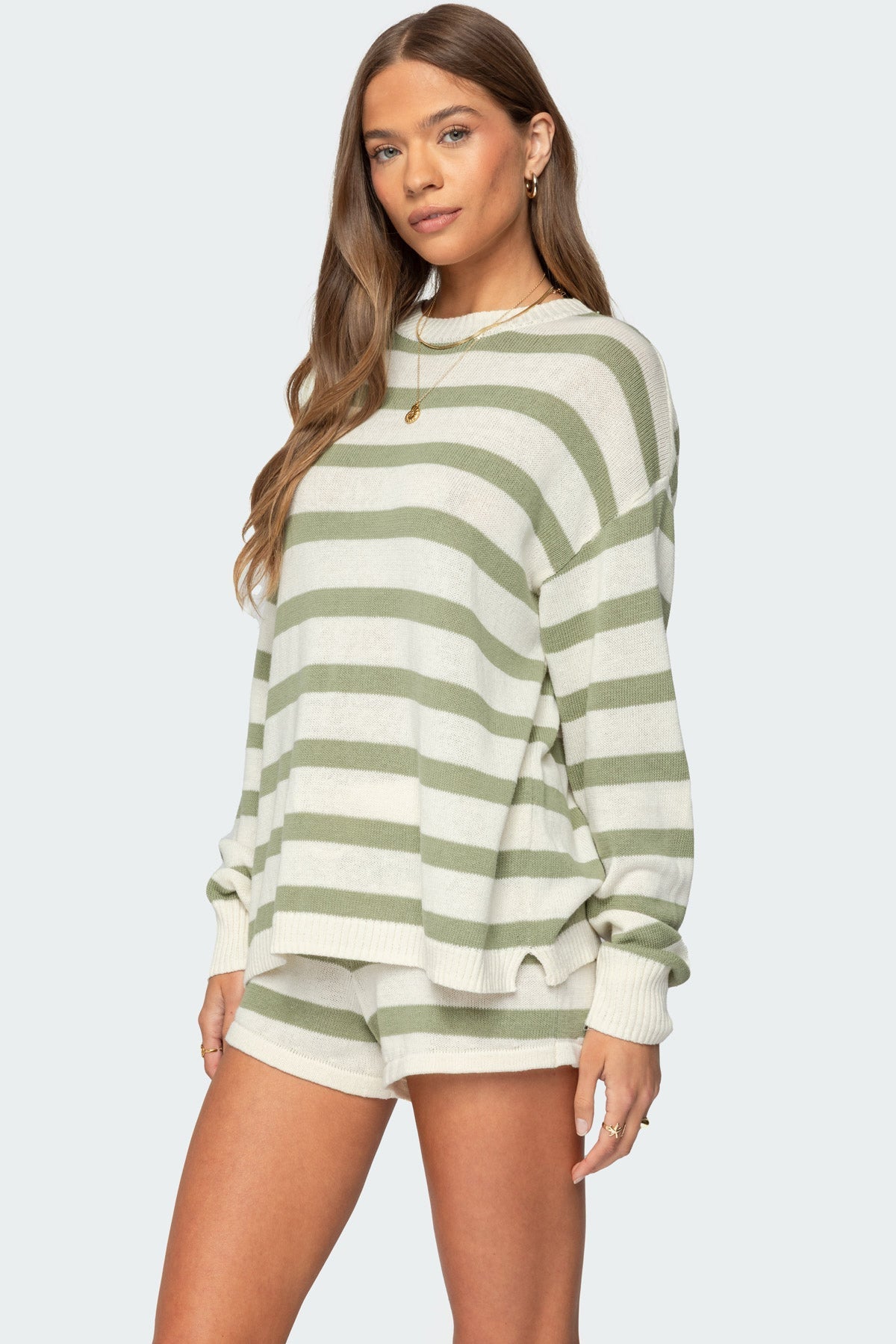 Oversized Striped Knit Sweater and Shorts Set - Edel Essential