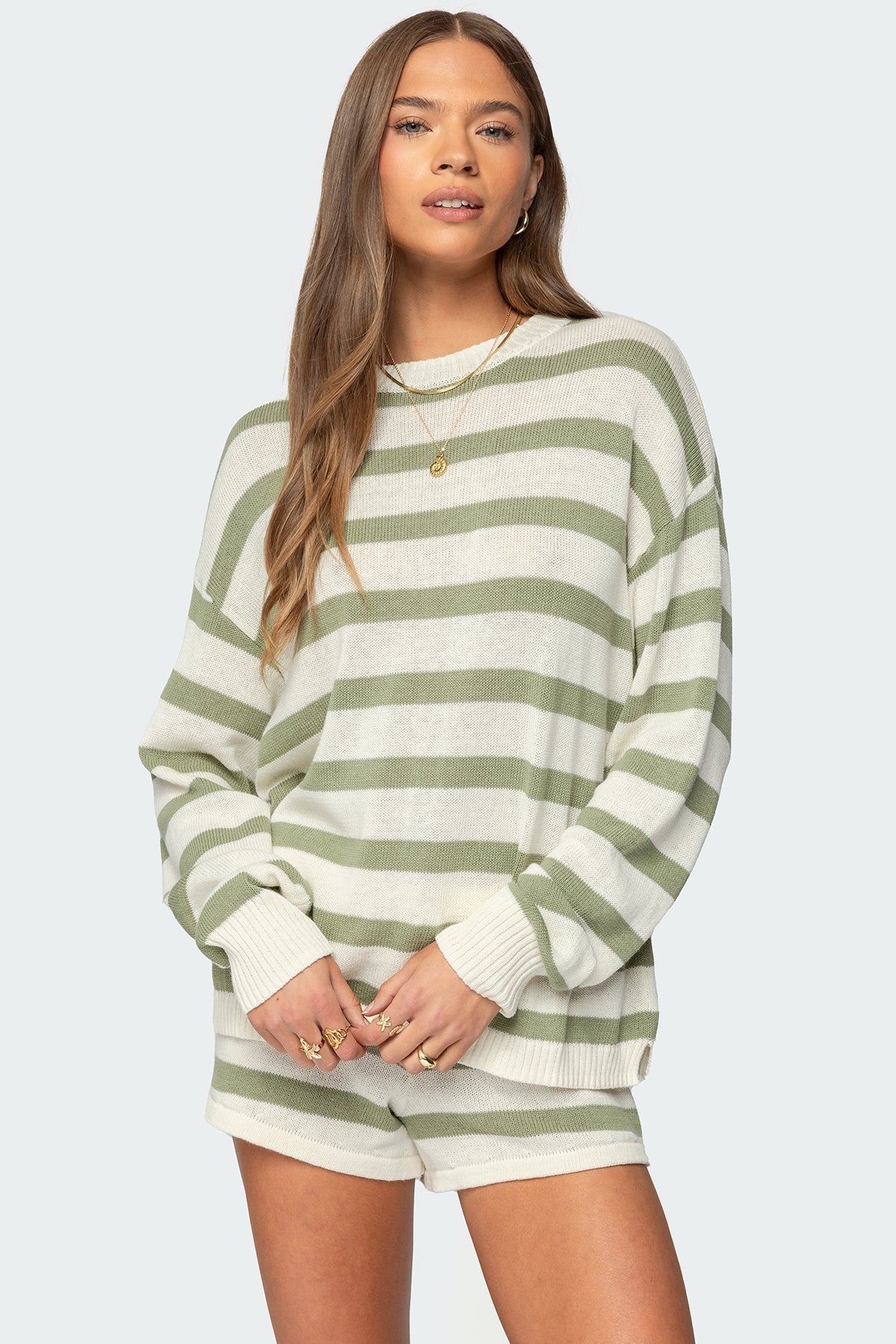 Oversized Striped Knit Sweater and Shorts Set - Edel Essential