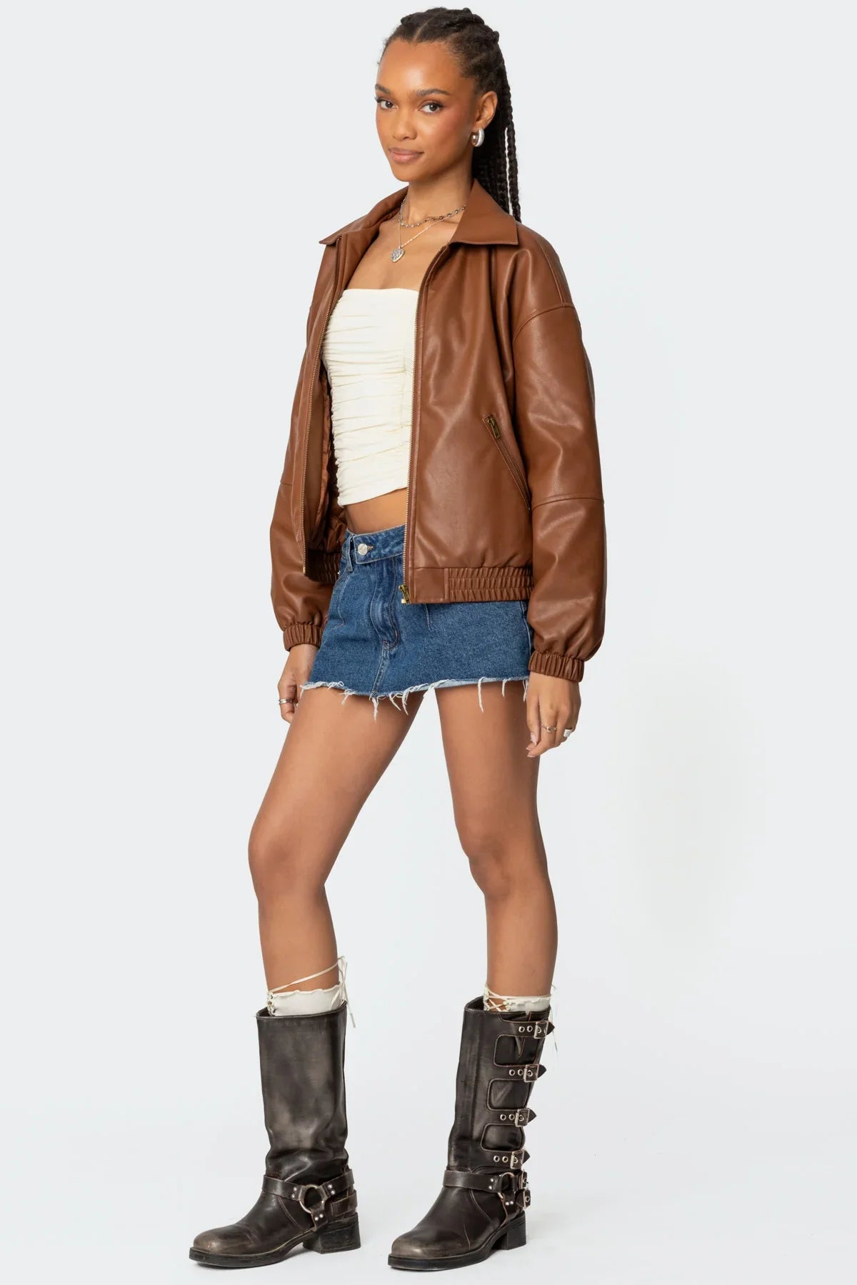 Faux Leather Bomber Jacket - Edel Essential