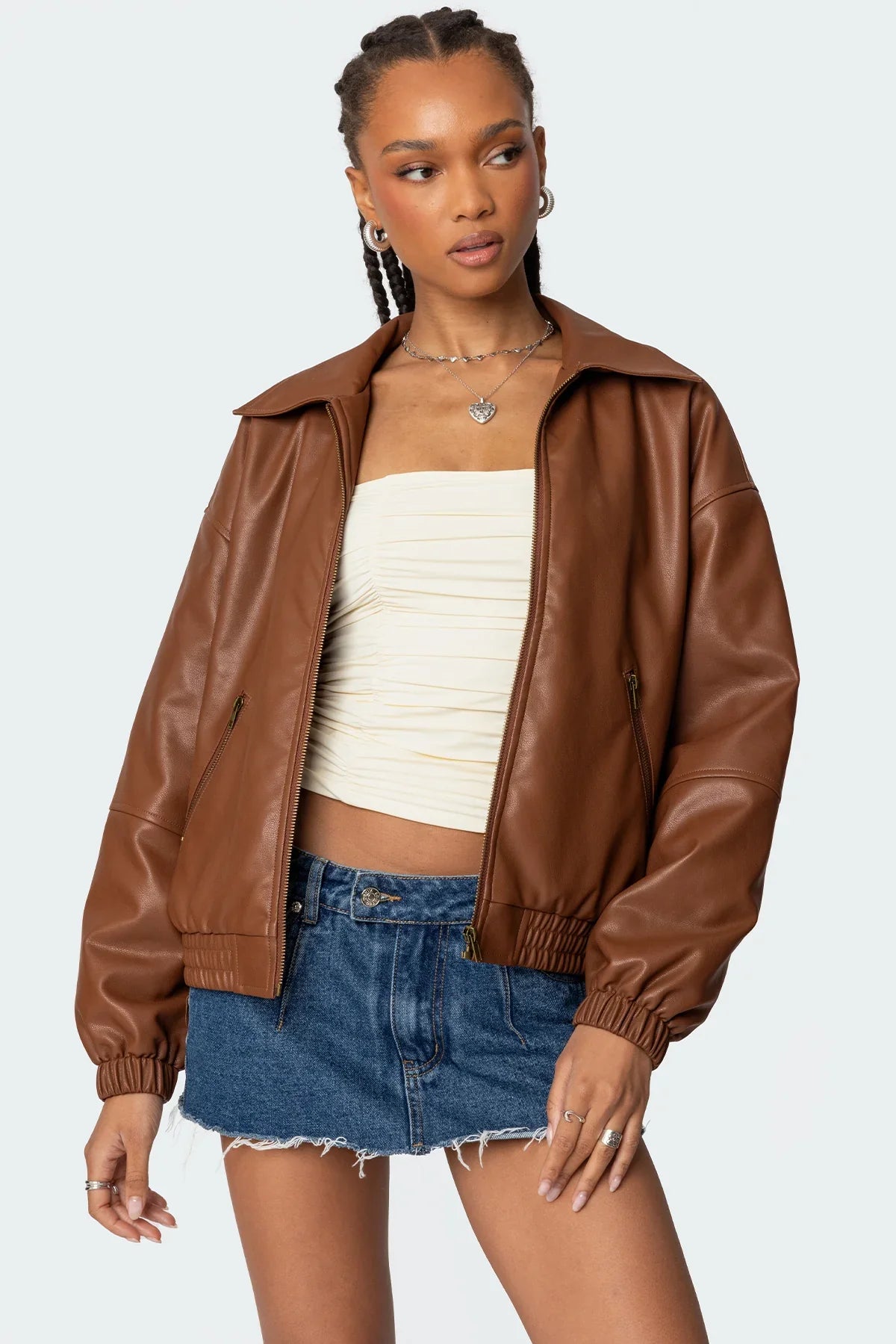 Faux Leather Bomber Jacket - Edel Essential