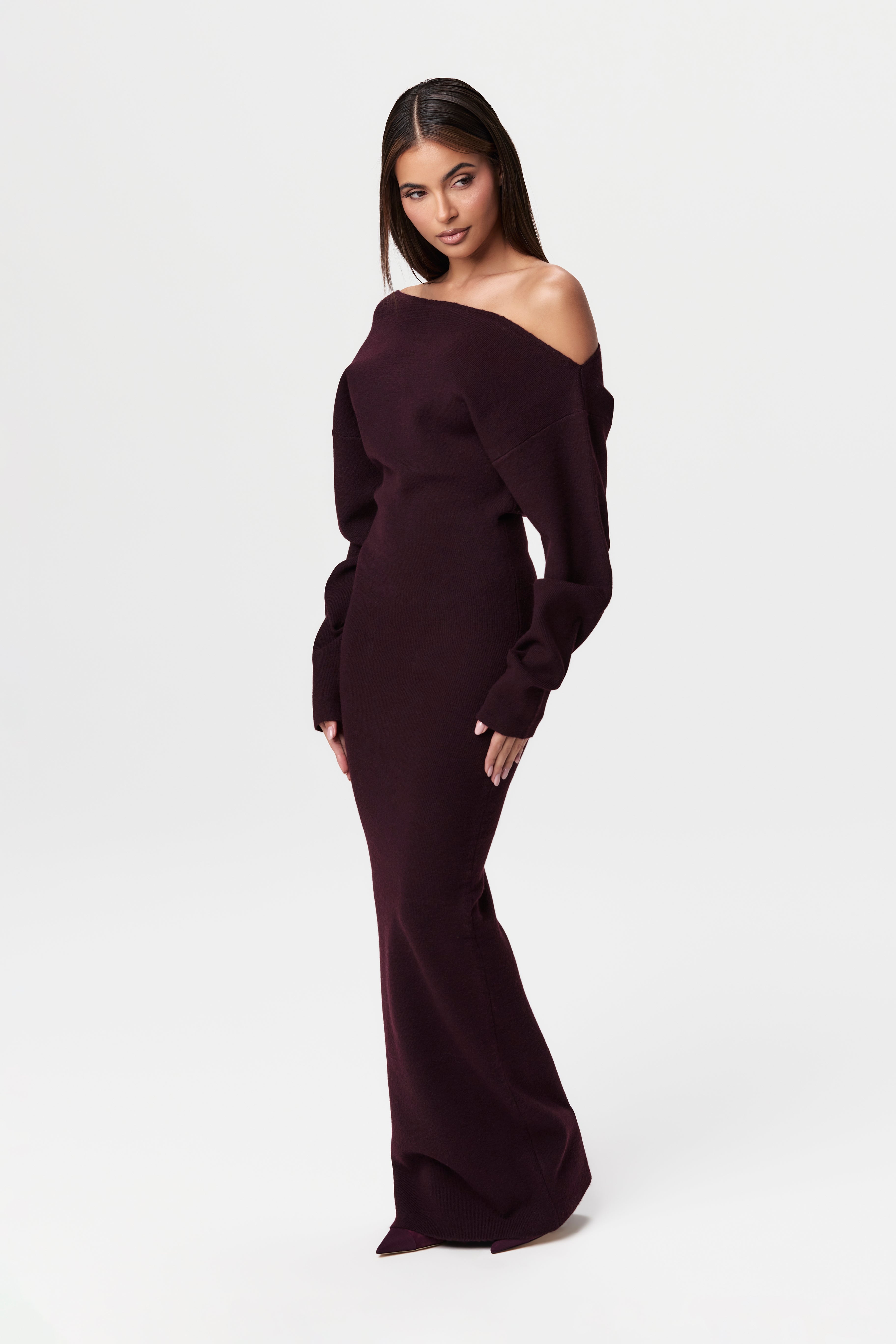Knit Off-Shoulder Sweater Maxi Dress - Edel Essential