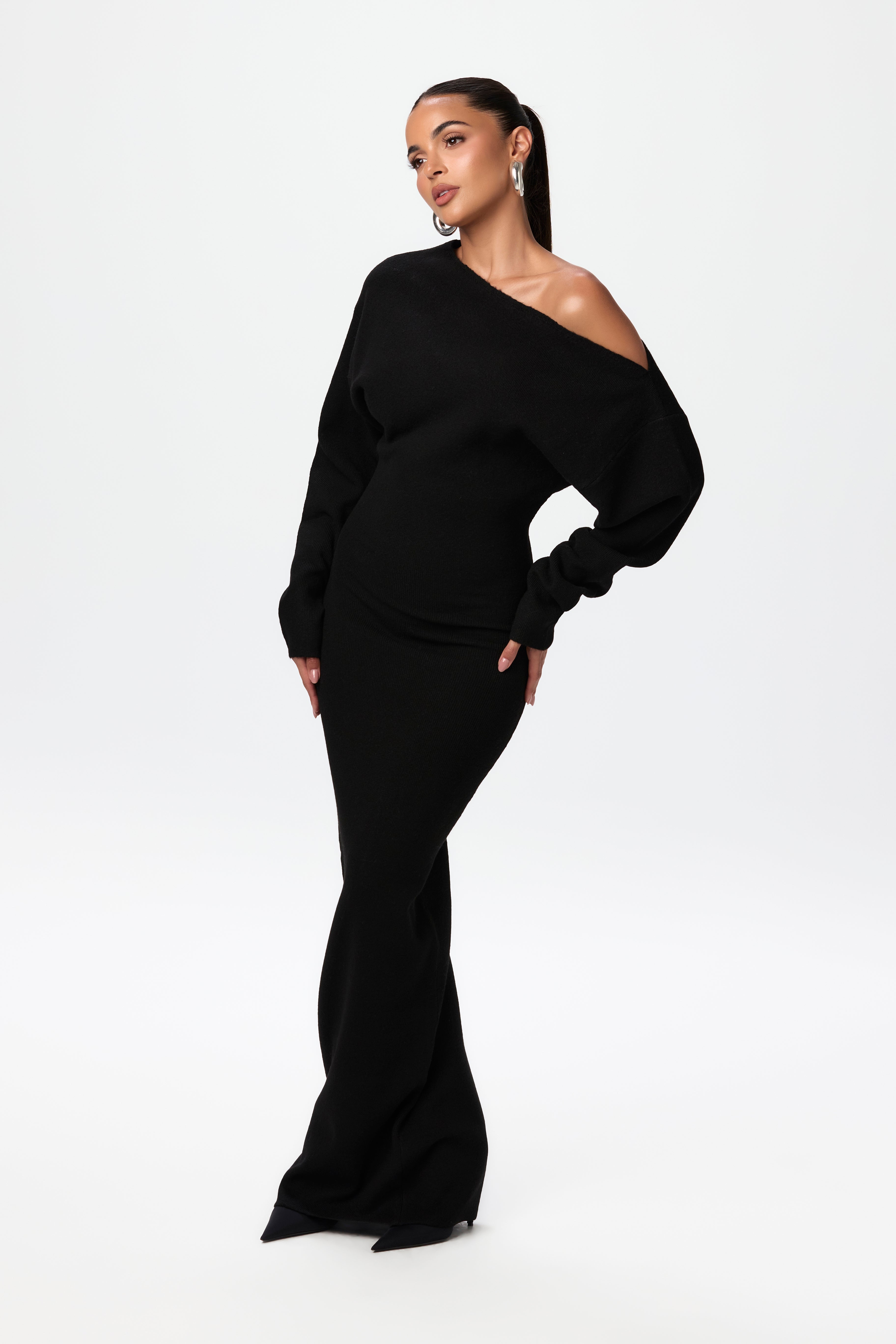Knit Off-Shoulder Sweater Maxi Dress - Edel Essential
