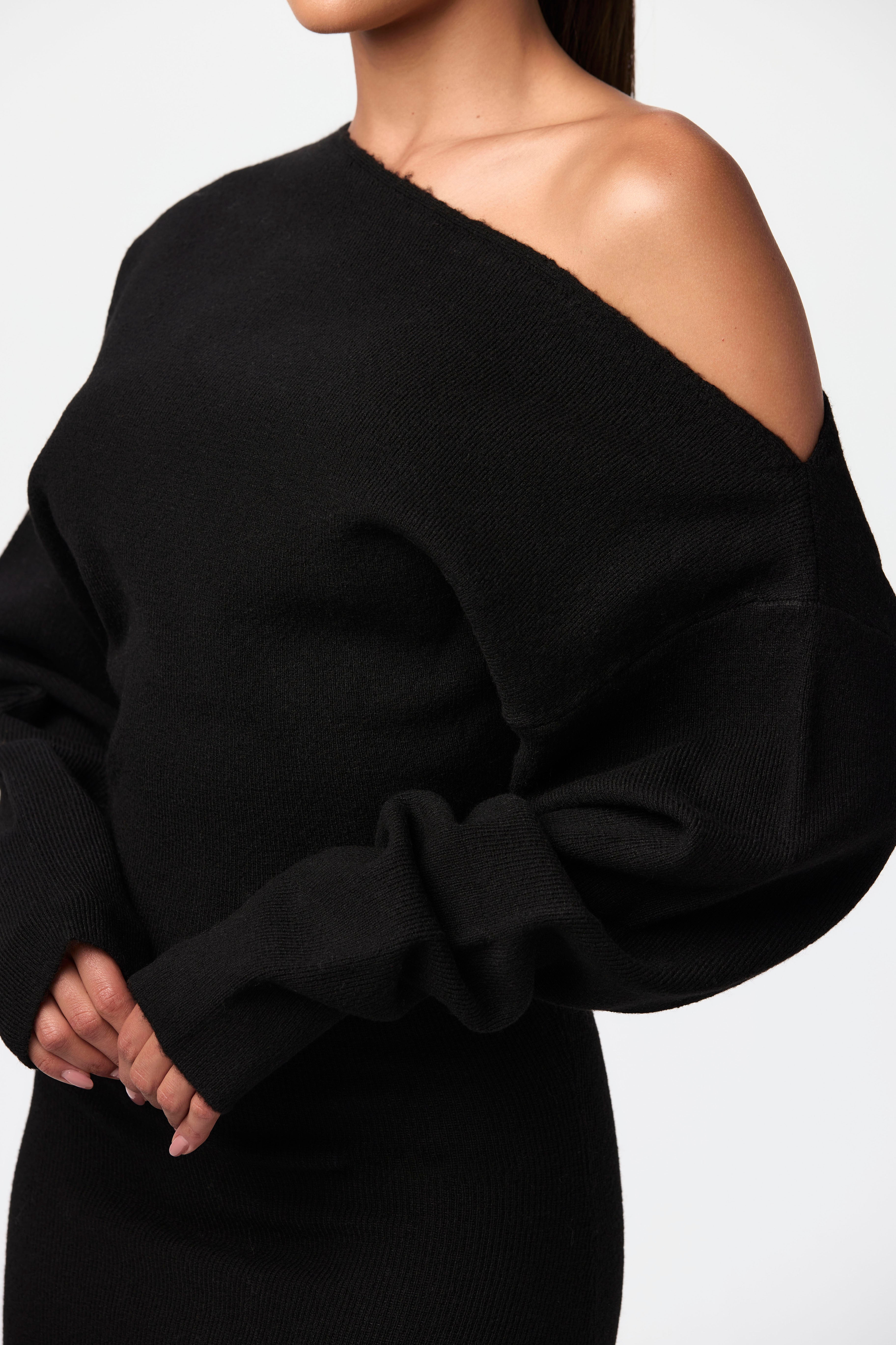 Knit Off-Shoulder Sweater Maxi Dress - Edel Essential