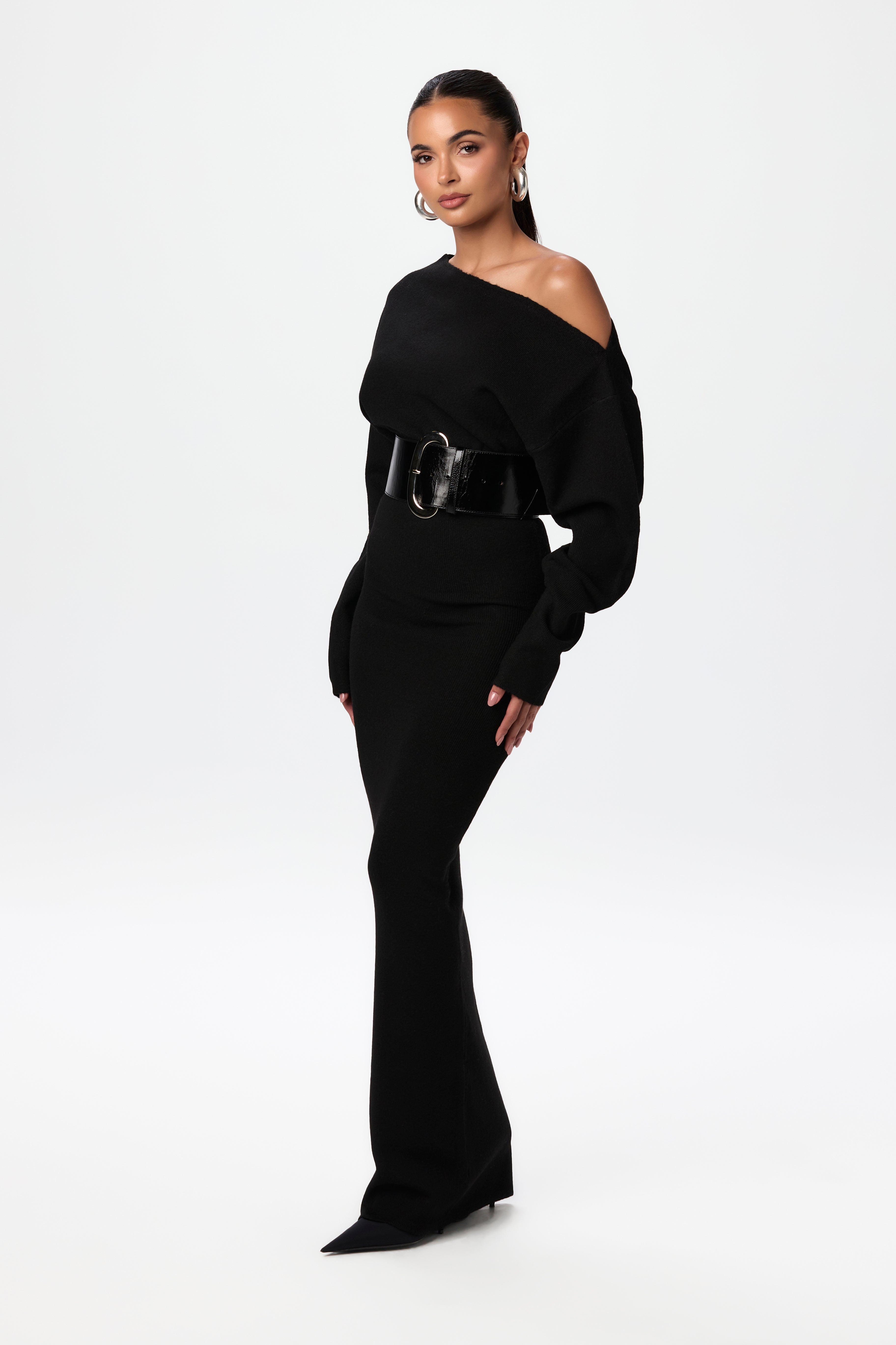 Knit Off-Shoulder Sweater Maxi Dress - Edel Essential