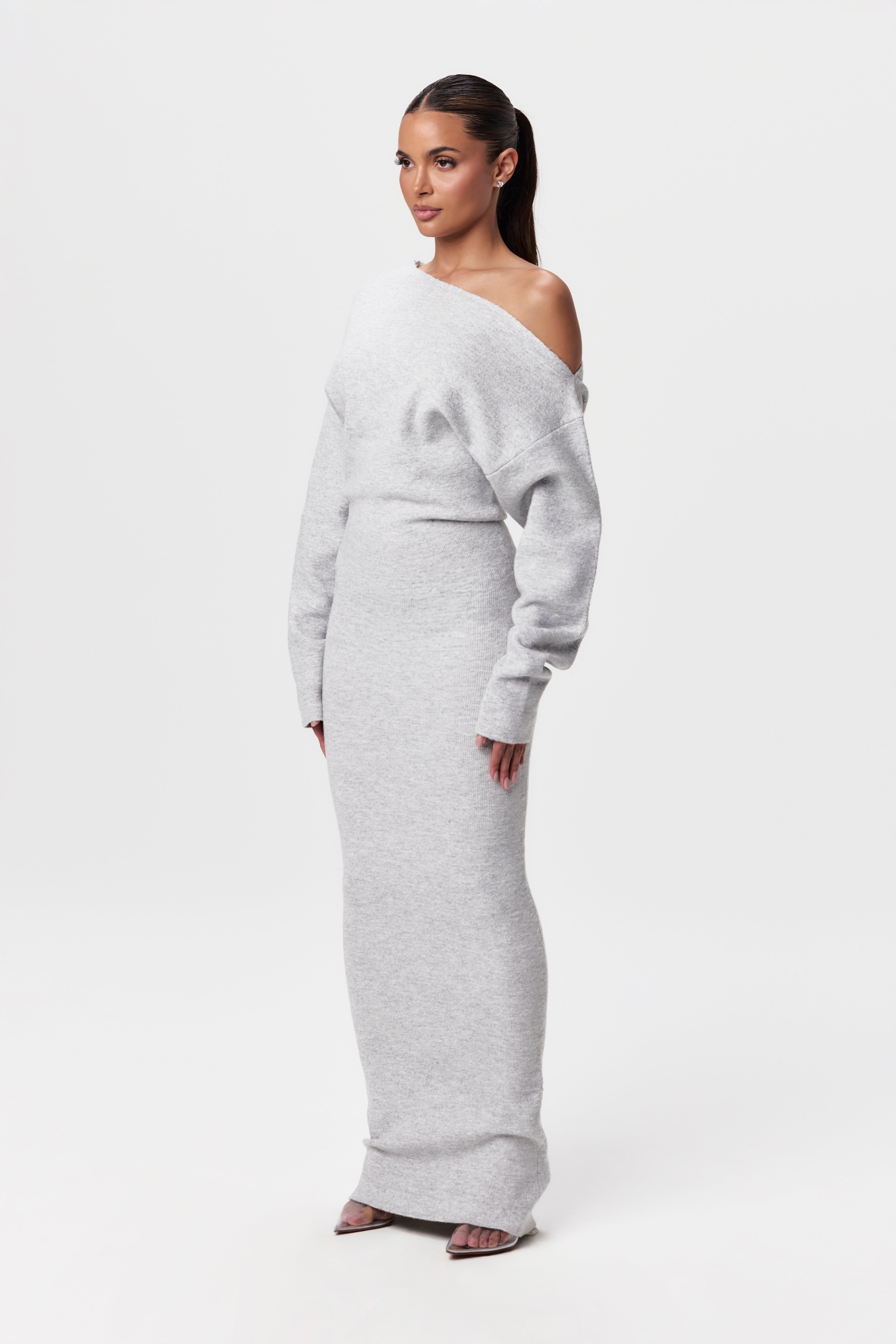 Knit Off-Shoulder Sweater Maxi Dress - Edel Essential