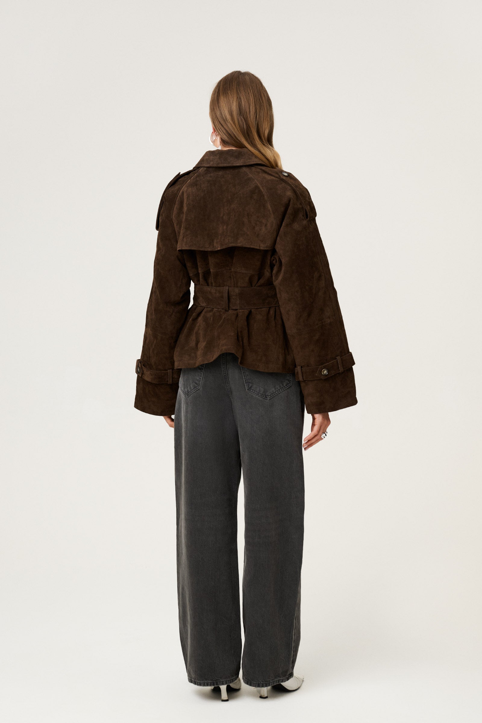 Suede Cropped Trench Coat - Edel Essential