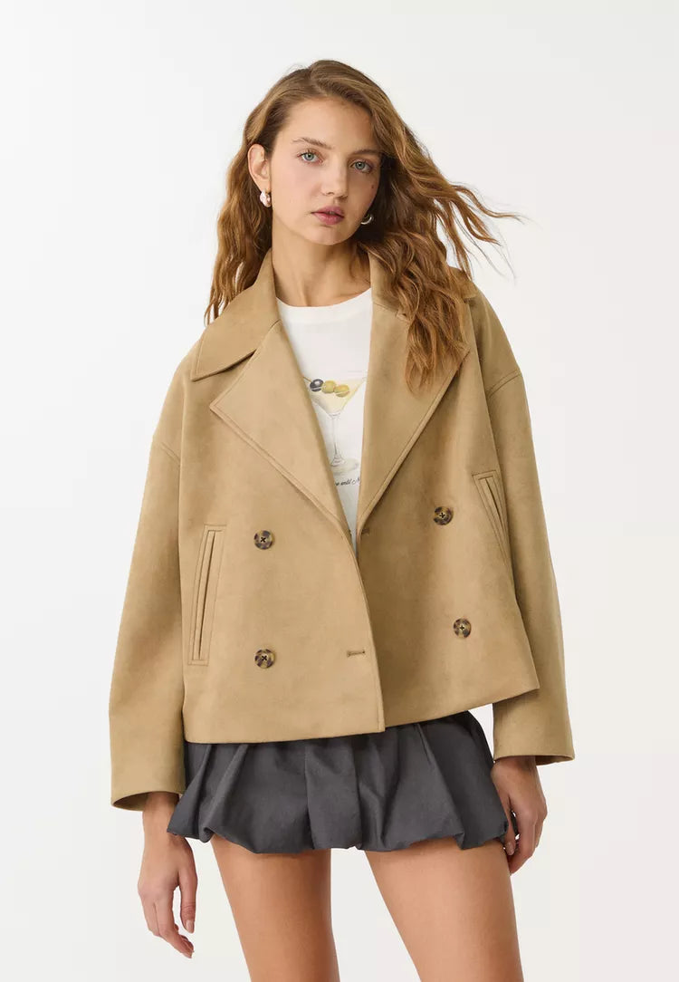 Cropped double-breasted suede jacket - Edel Essential