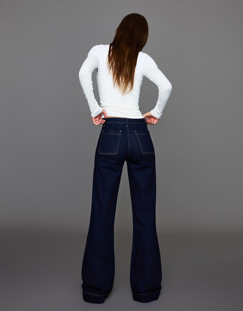 Seamless Wide Leg Jeans With Pockets - Edel Essential