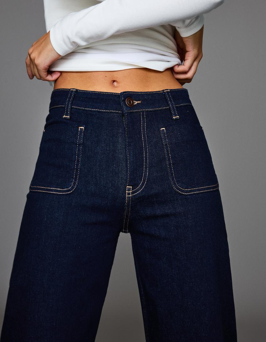 Seamless Wide Leg Jeans With Pockets - Edel Essential