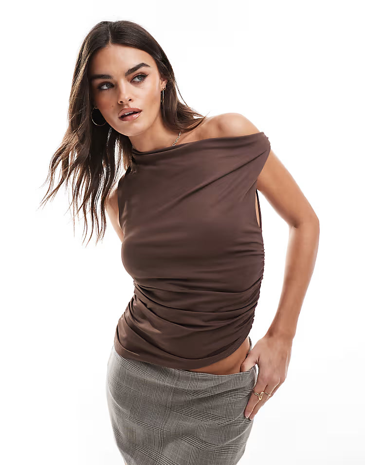 Draped top in chocolate brown - Edel Essential