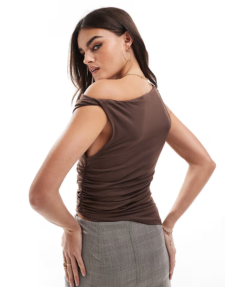 Draped top in chocolate brown - Edel Essential