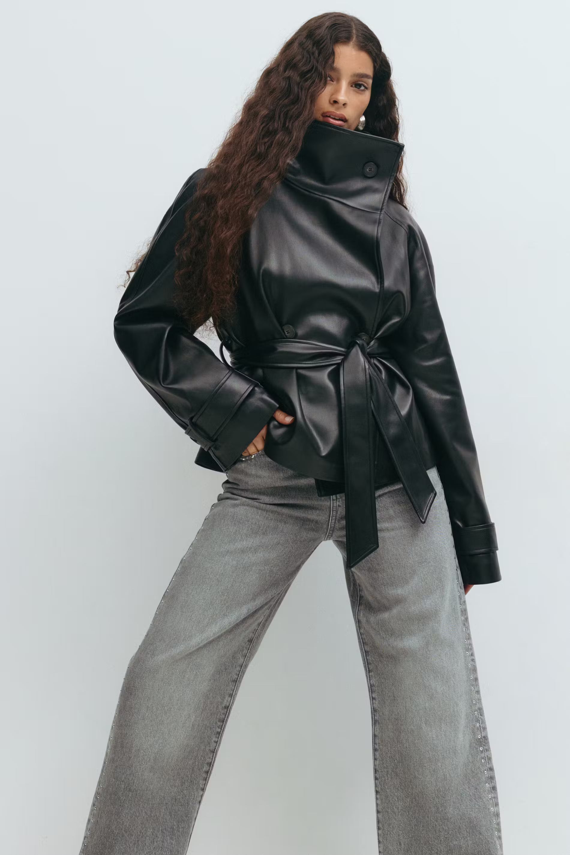 Black faux leather wrap jacket - Edel Essential