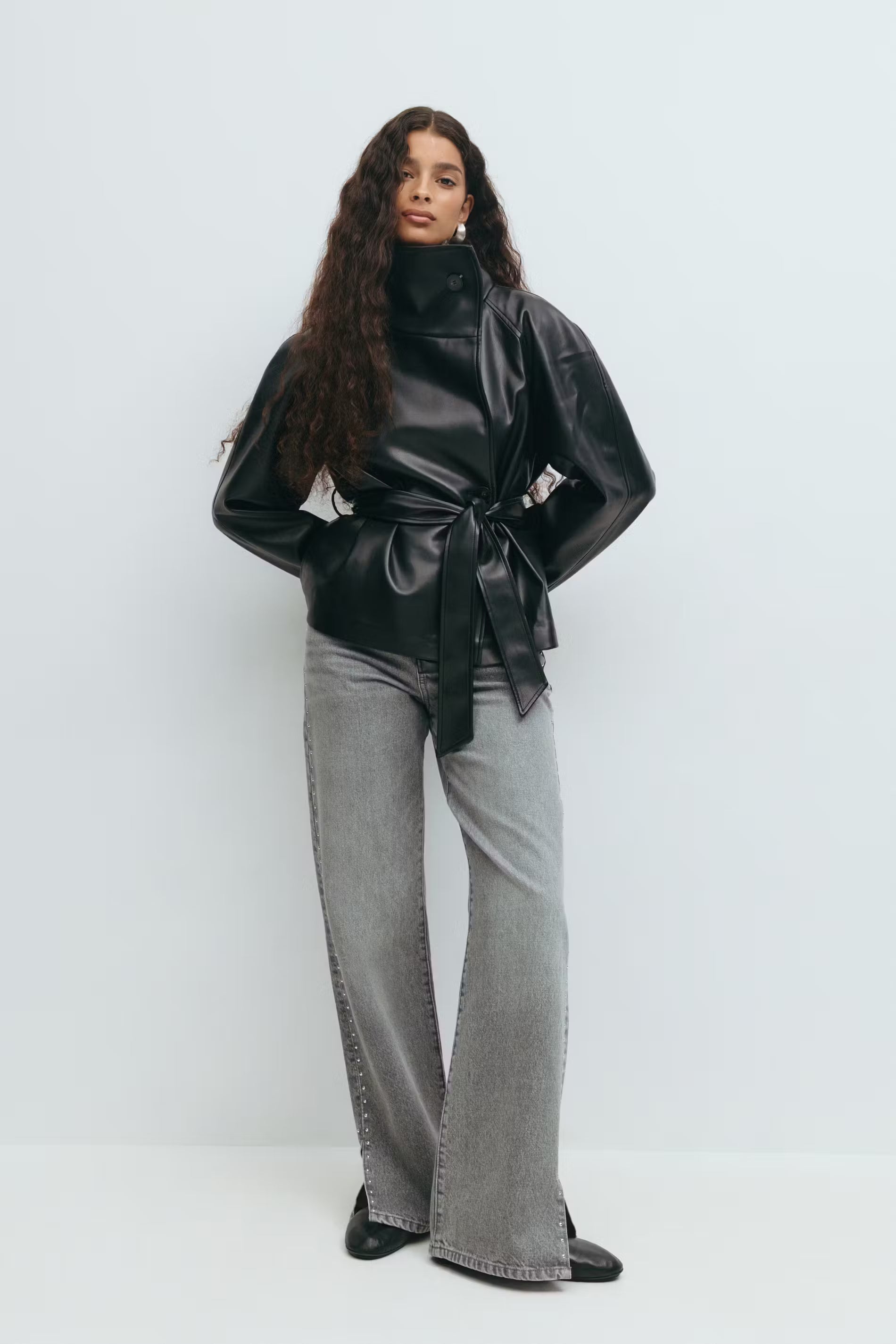 Black faux leather wrap jacket - Edel Essential