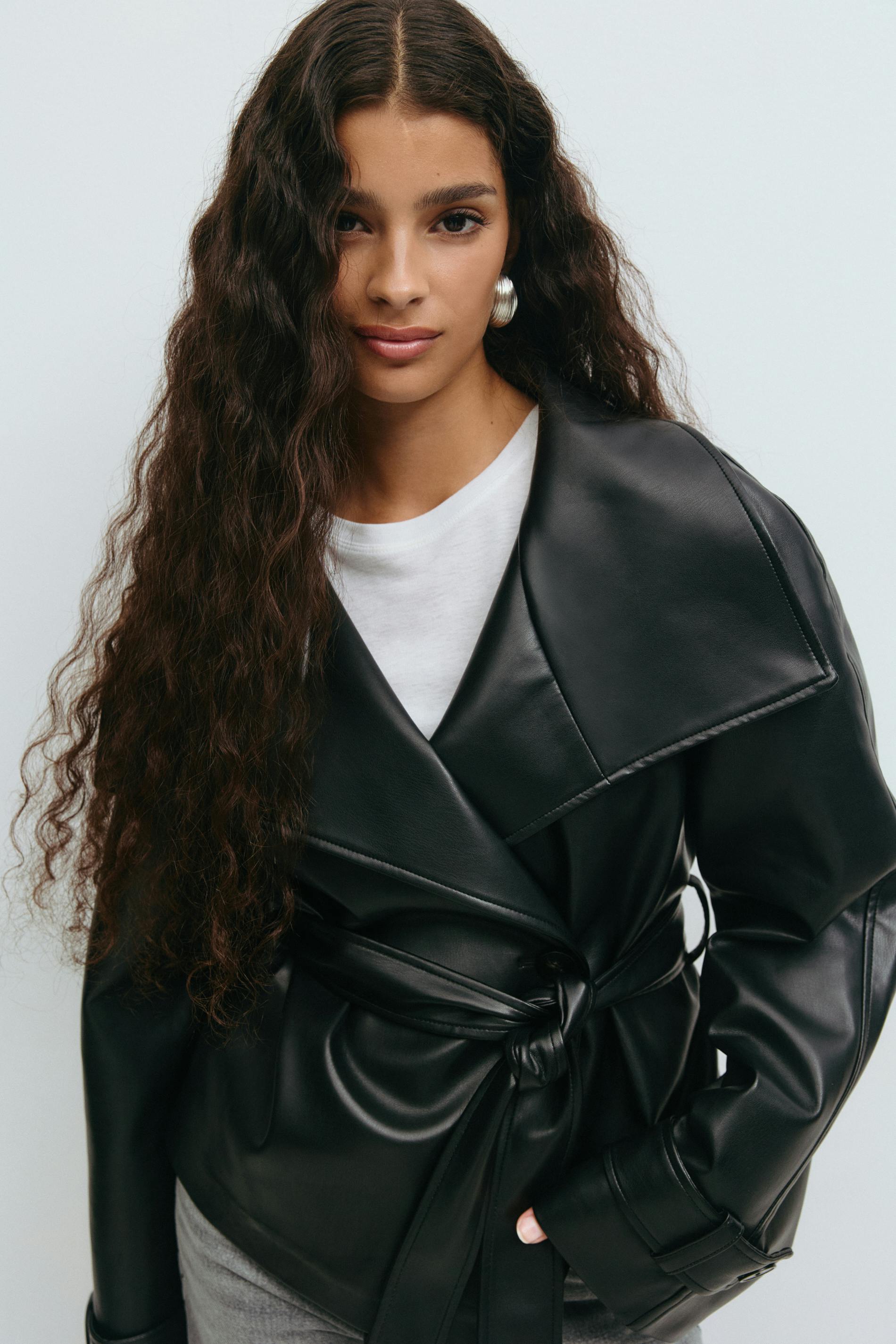 Black faux leather wrap jacket - Edel Essential