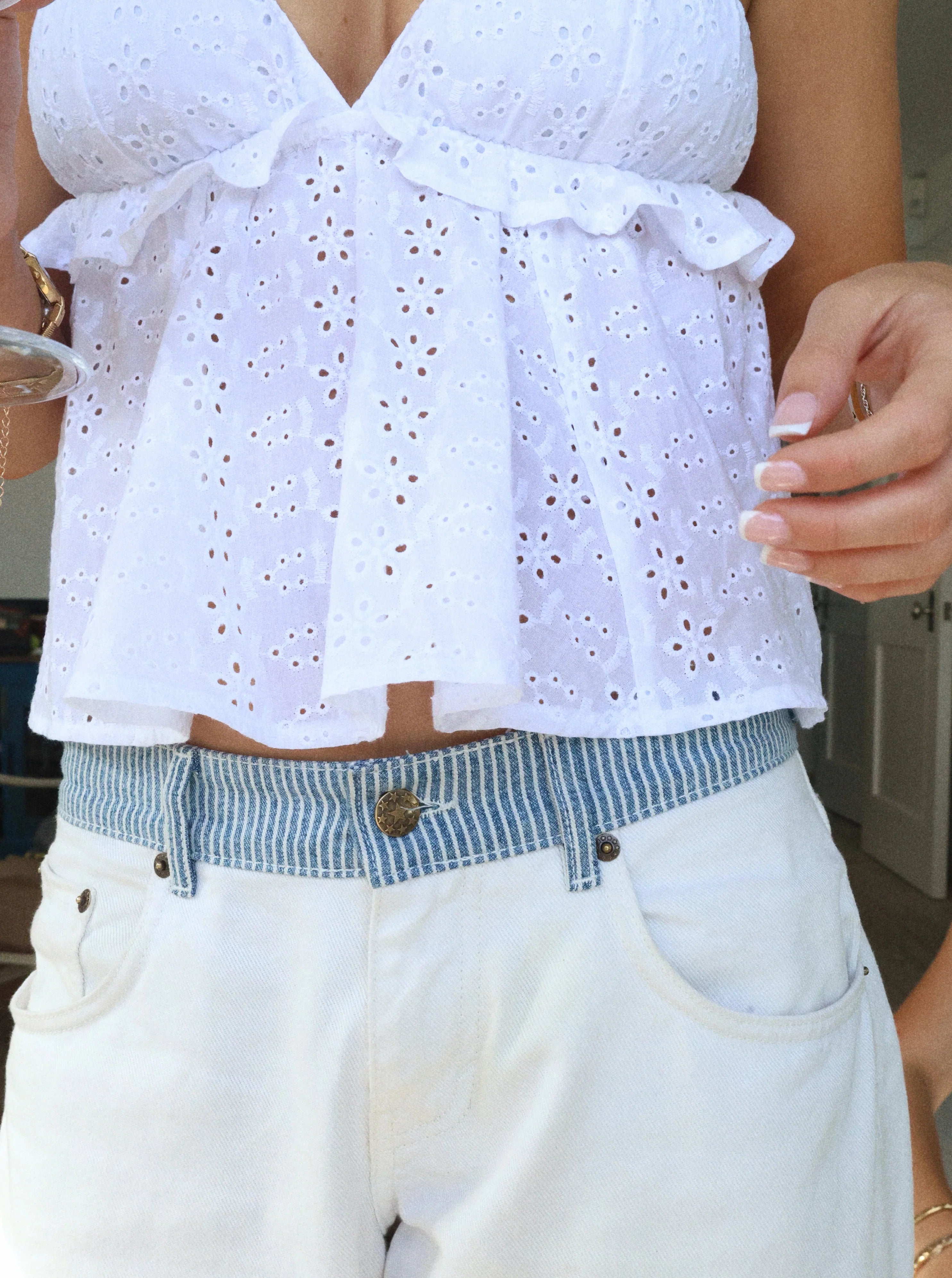 Wide-leg white jeans with contrast waistband - Edel Essential