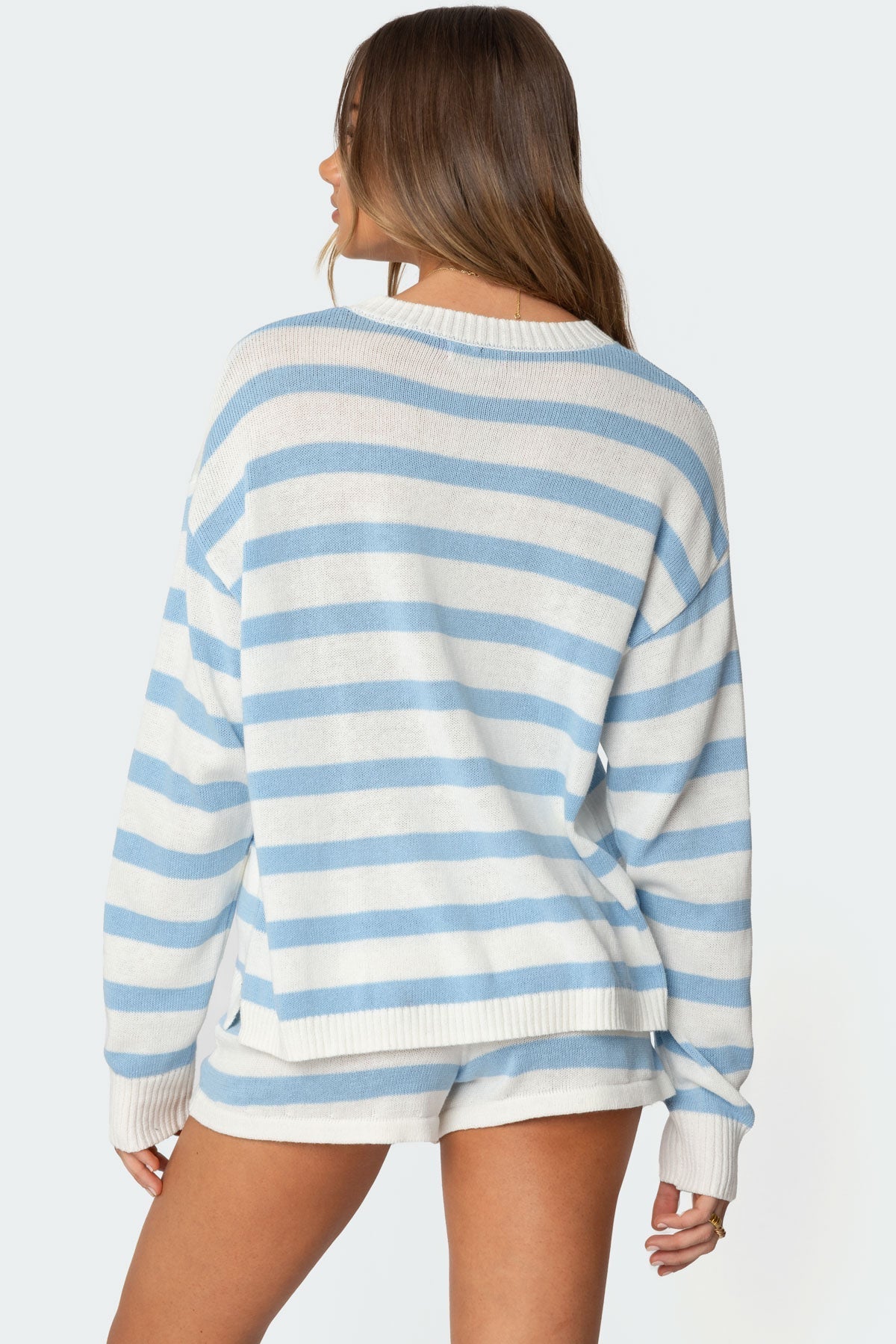 Oversized Striped Knit Sweater and Shorts Set - Edel Essential