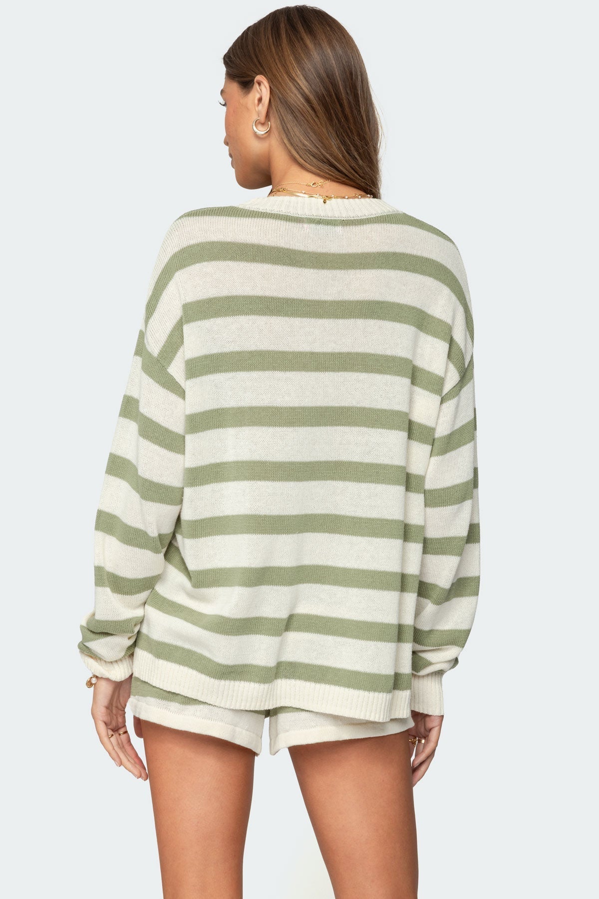 Oversized Striped Knit Sweater and Shorts Set - Edel Essential