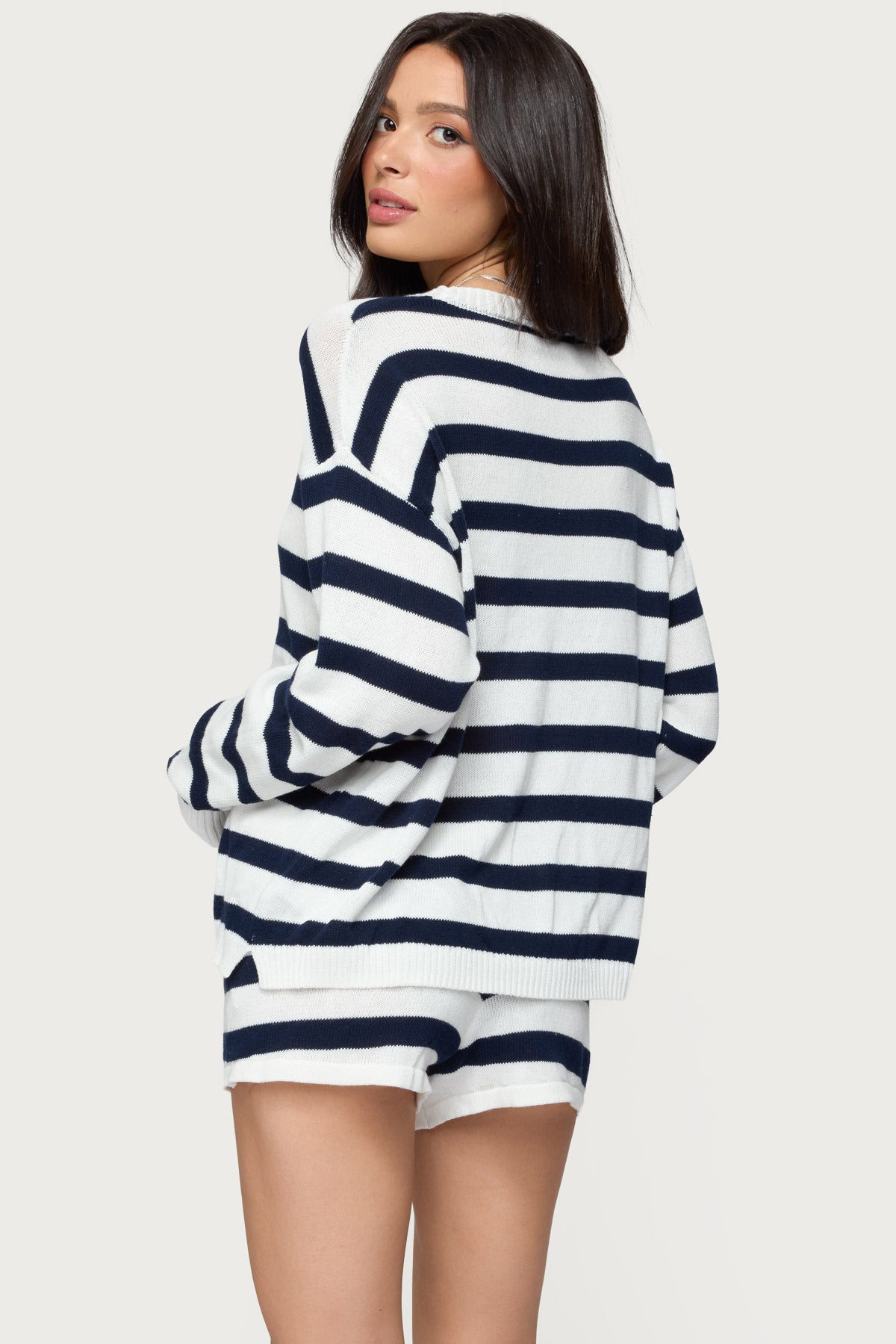 Oversized Striped Knit Sweater and Shorts Set - Edel Essential