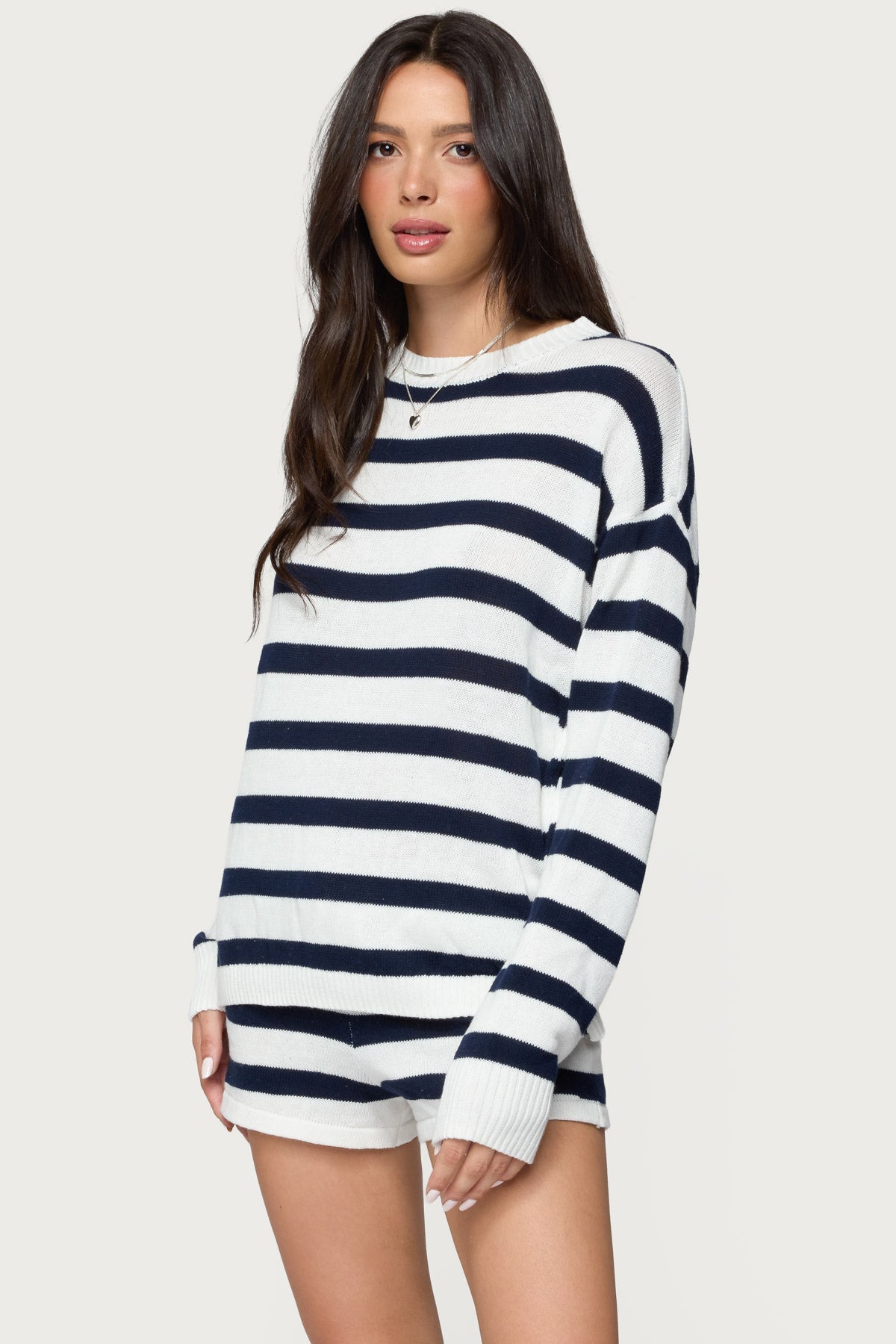 Oversized Striped Knit Sweater and Shorts Set - Edel Essential