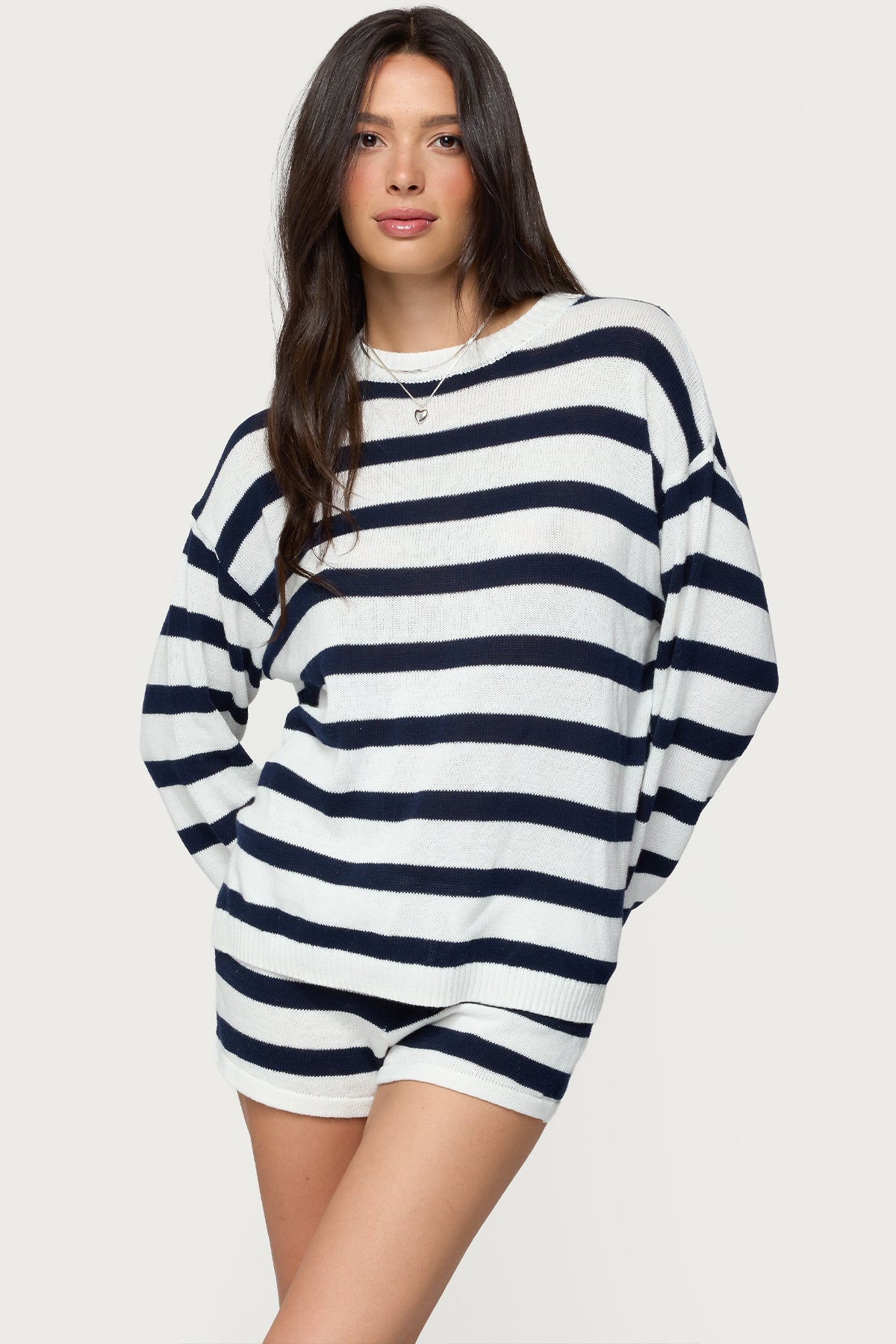 Oversized Striped Knit Sweater and Shorts Set - Edel Essential