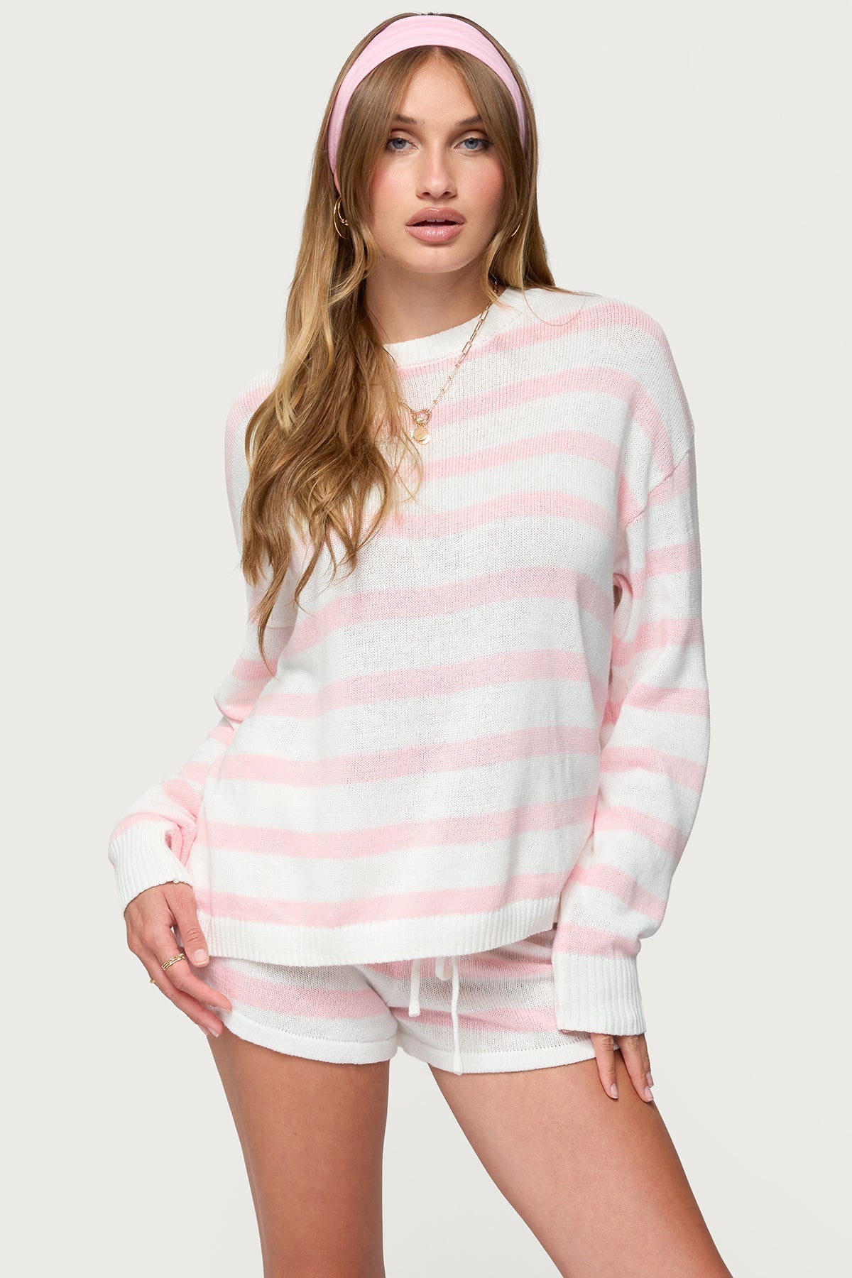 Oversized Striped Knit Sweater and Shorts Set - Edel Essential