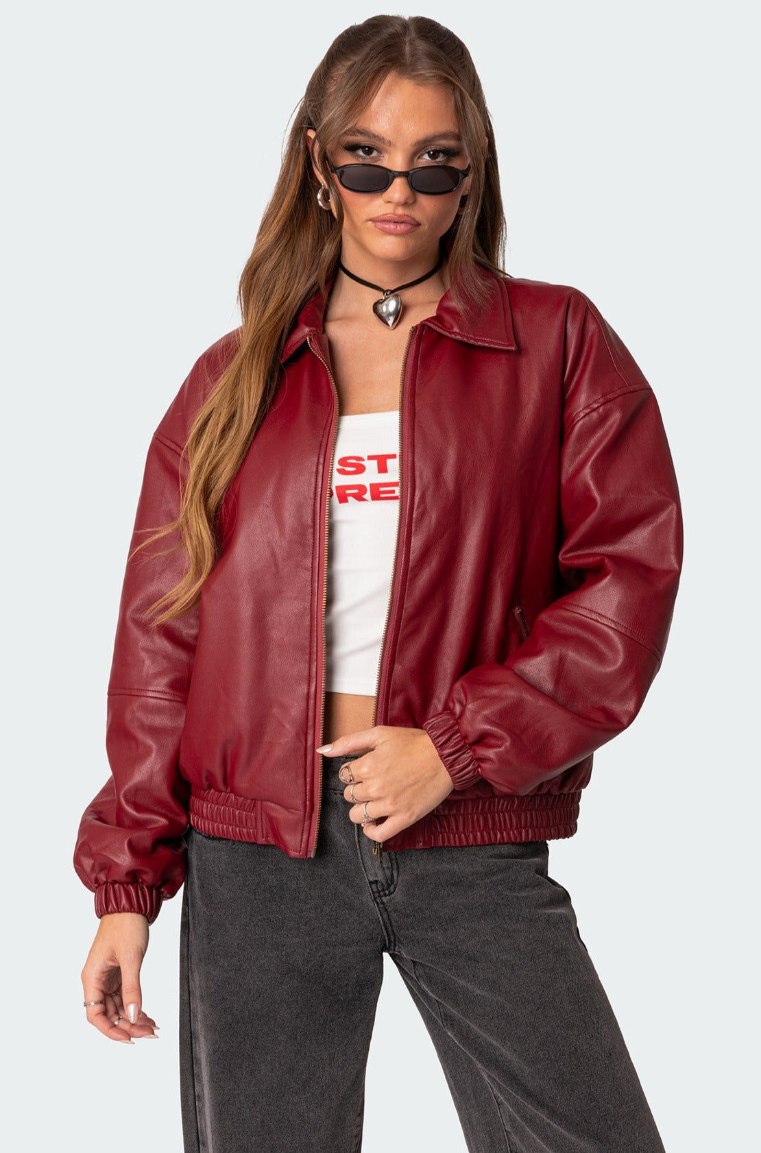 Faux Leather Bomber Jacket - Edel Essential