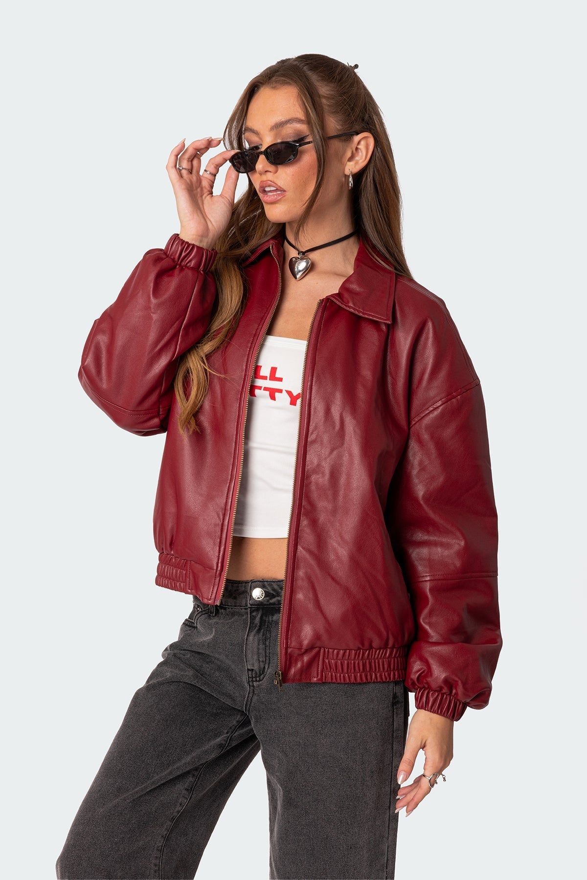 Faux Leather Bomber Jacket - Edel Essential