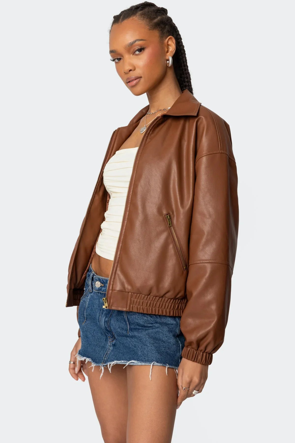 Faux Leather Bomber Jacket - Edel Essential