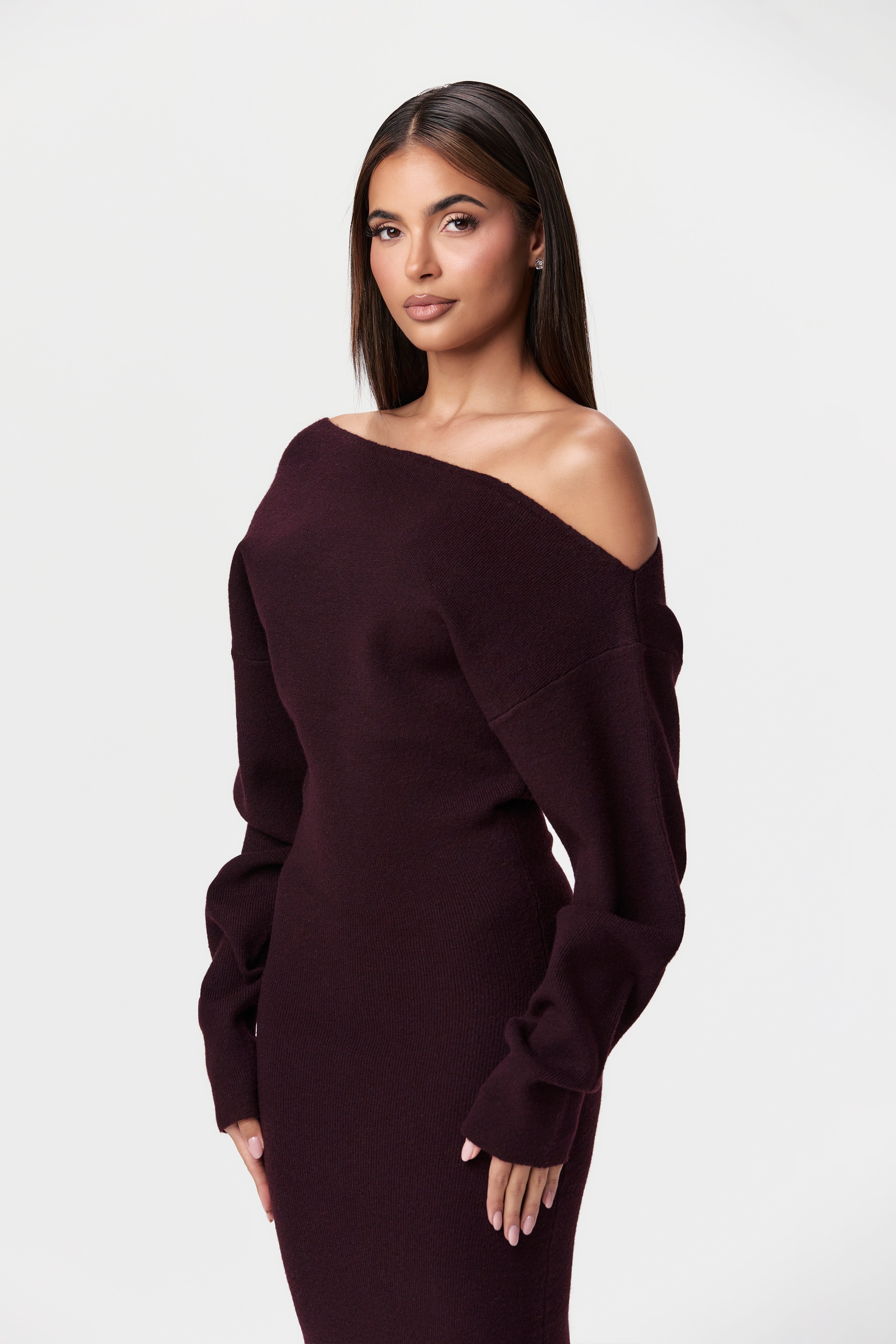Knit Off-Shoulder Sweater Maxi Dress - Edel Essential