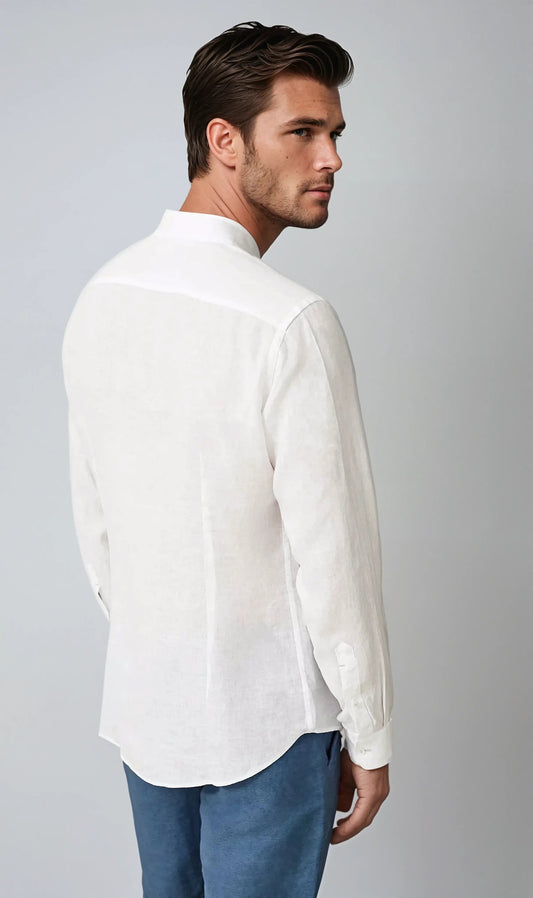 Linen Band Collar Shirt White - Edel Essential