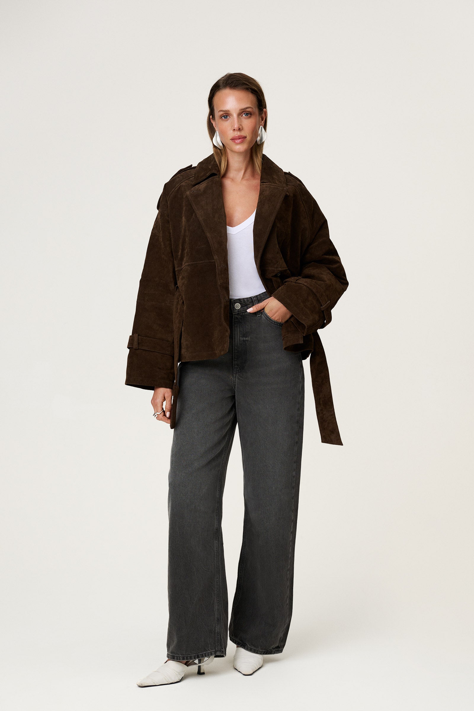 Suede Cropped Trench Coat - Edel Essential