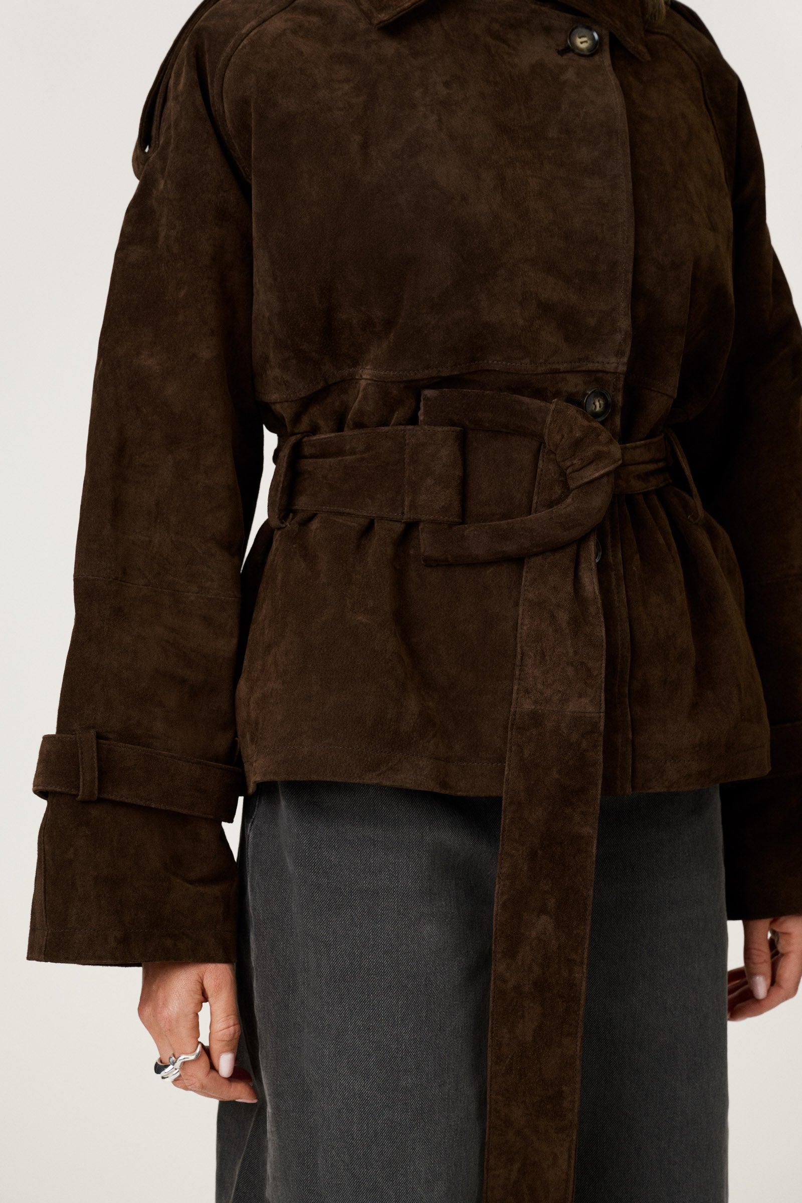 Suede Cropped Trench Coat - Edel Essential