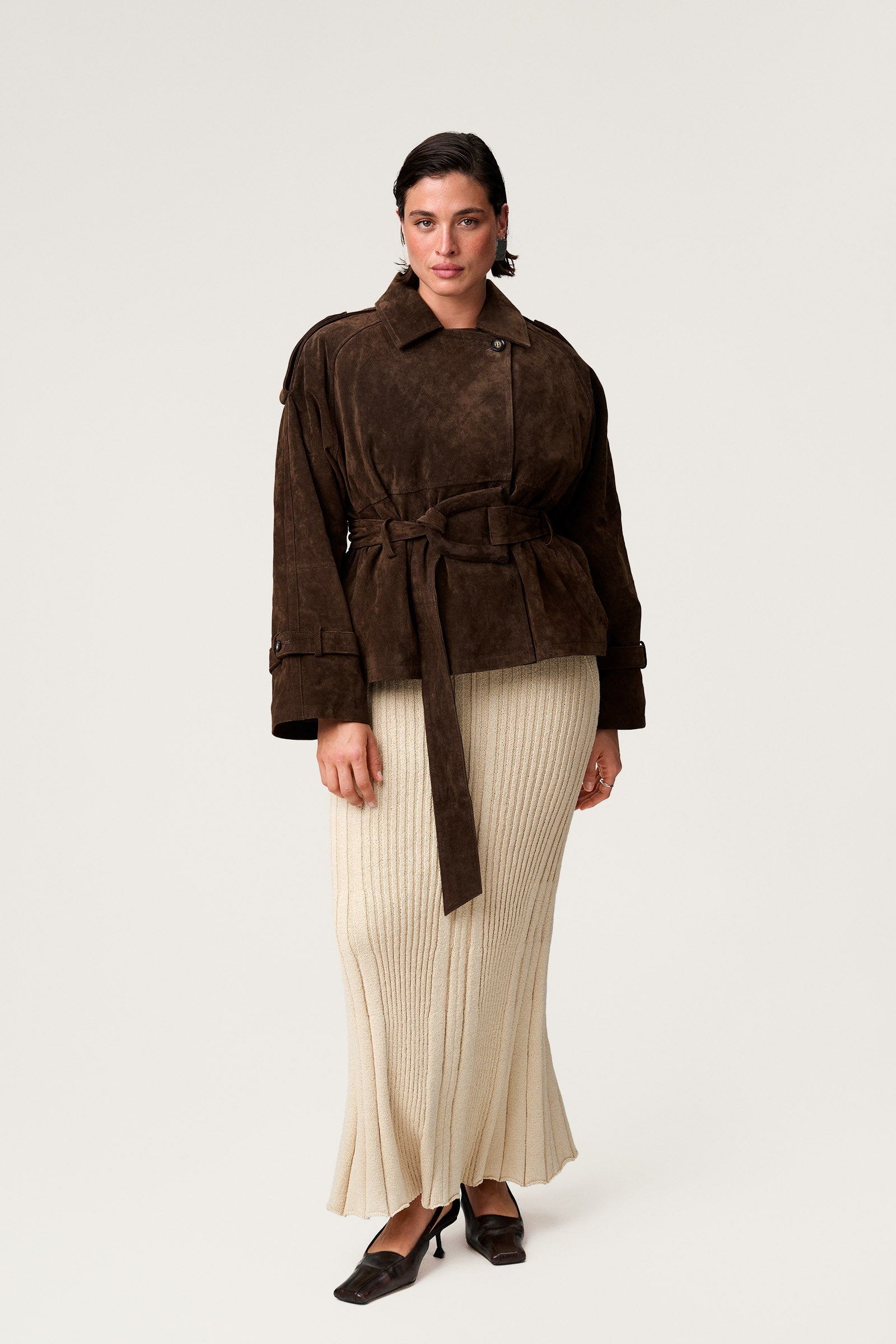 Suede Cropped Trench Coat - Edel Essential