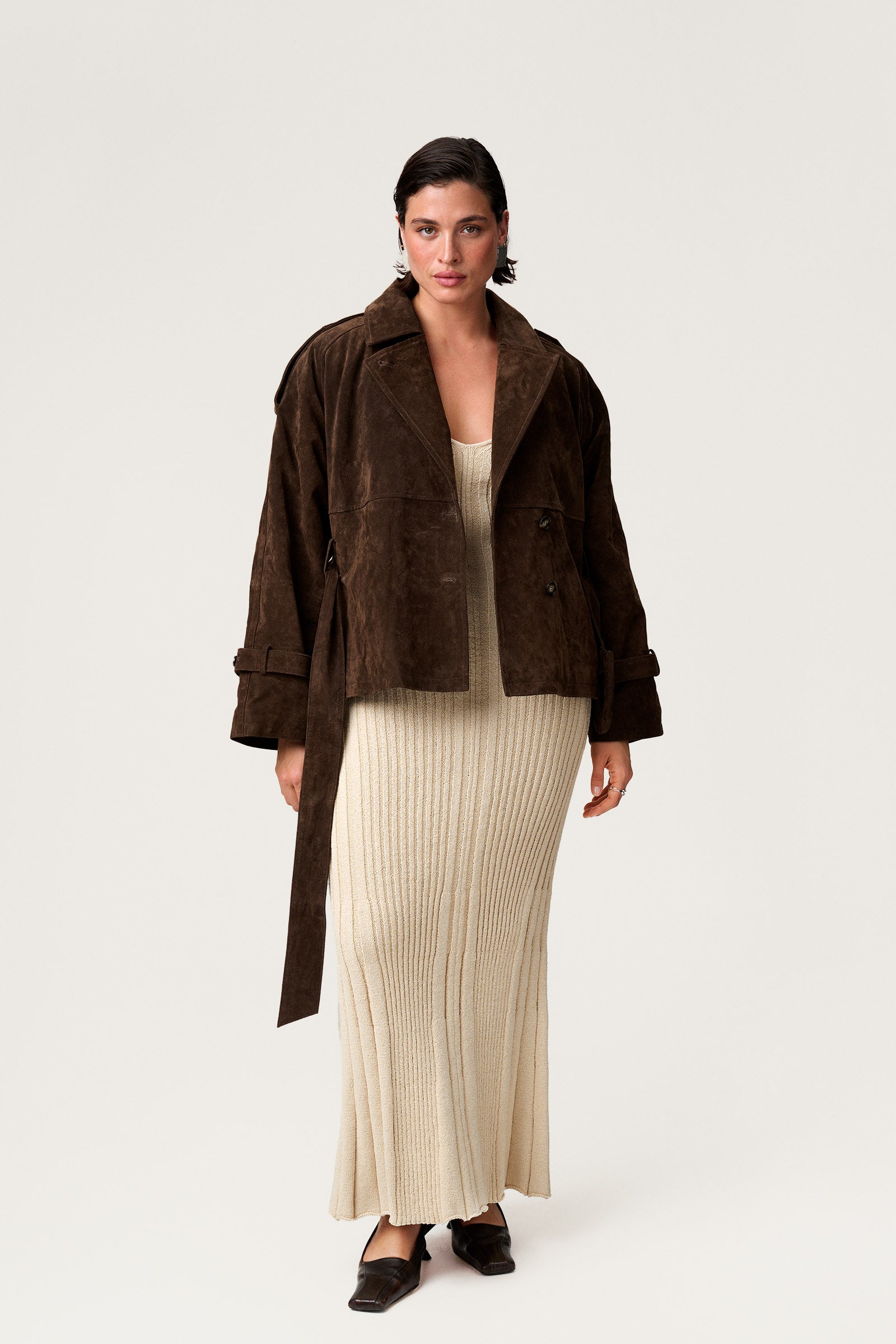 Suede Cropped Trench Coat - Edel Essential