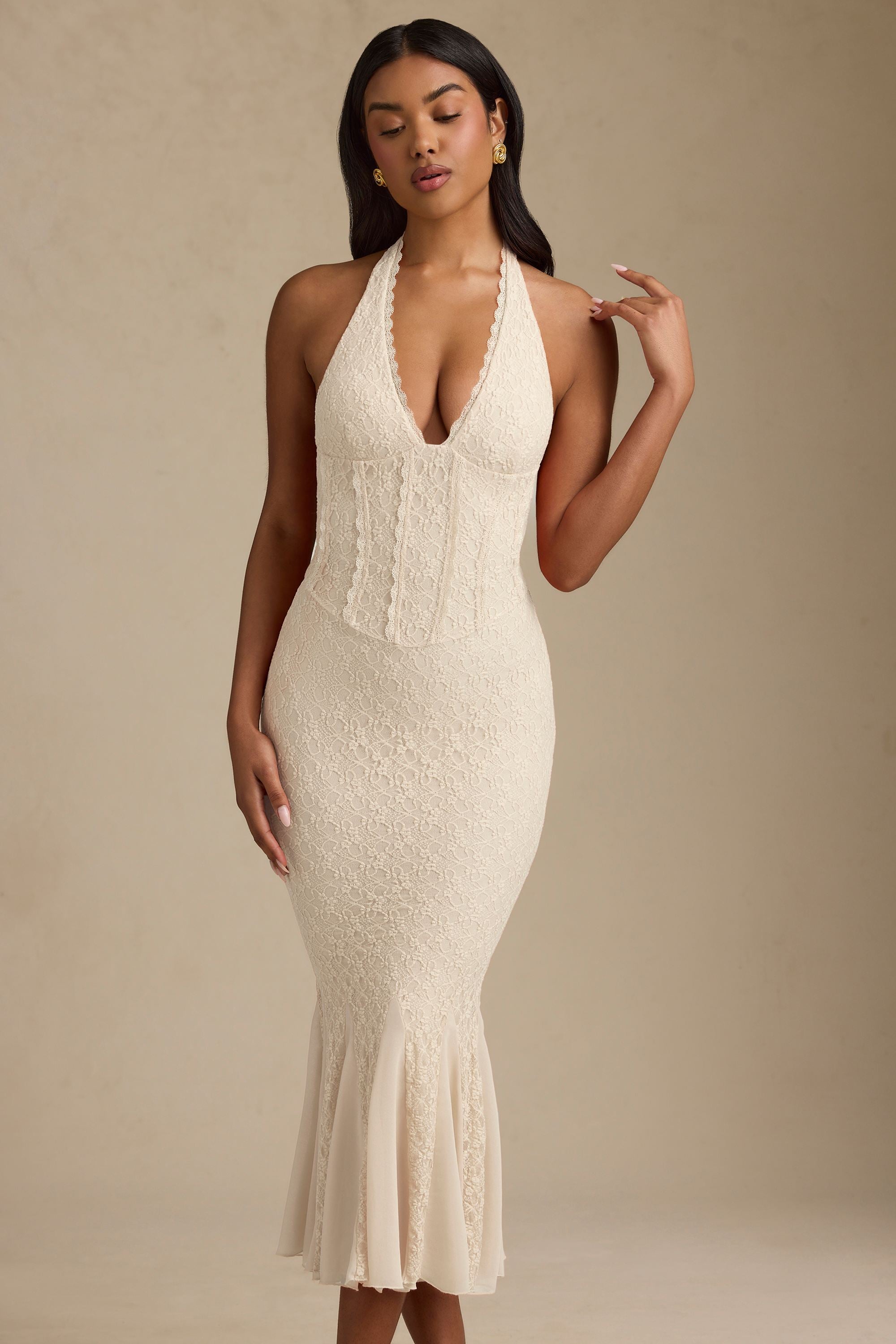 Halterneck Corset Lace Midaxi Dress - Edel Essential