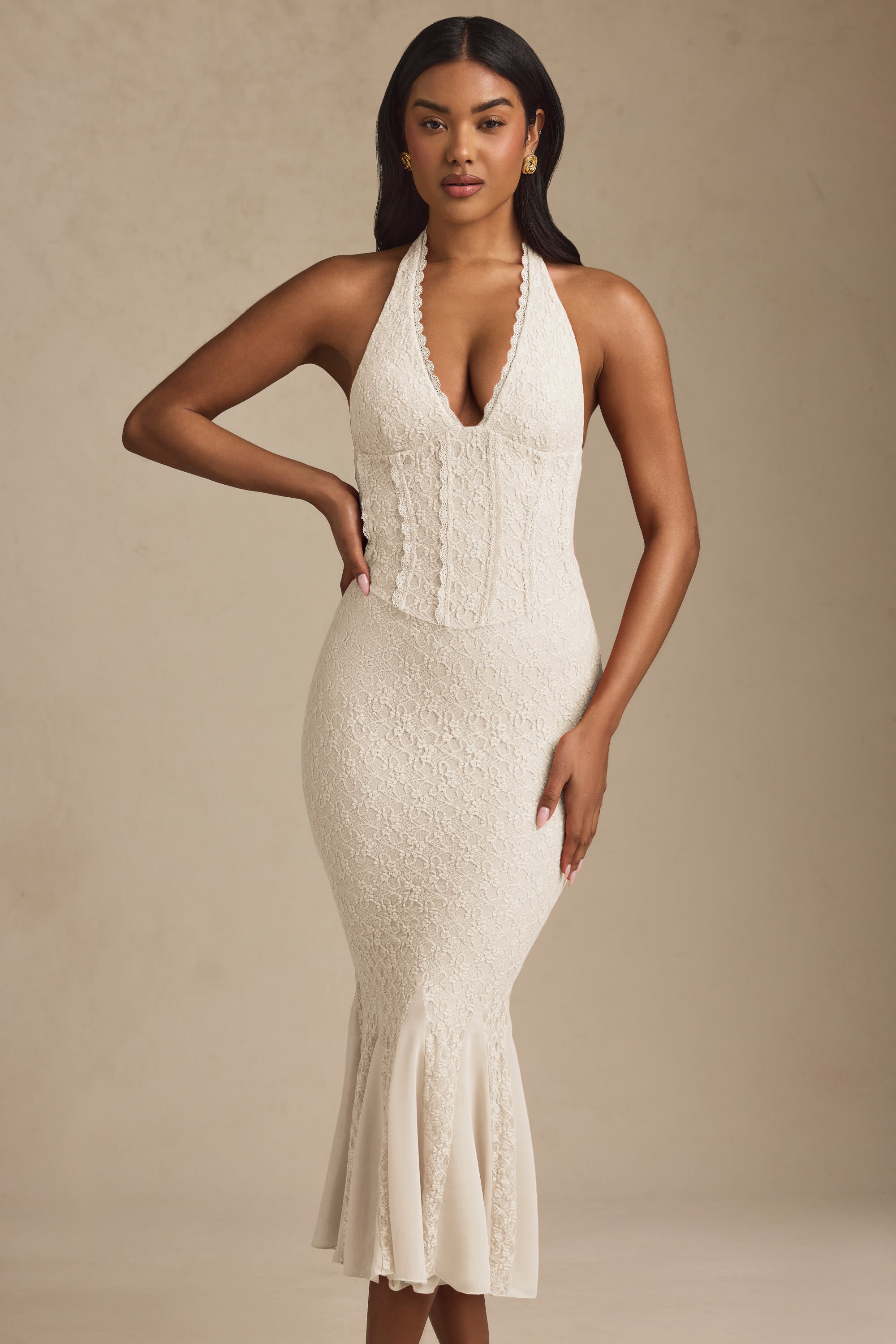 Halterneck Corset Lace Midaxi Dress - Edel Essential