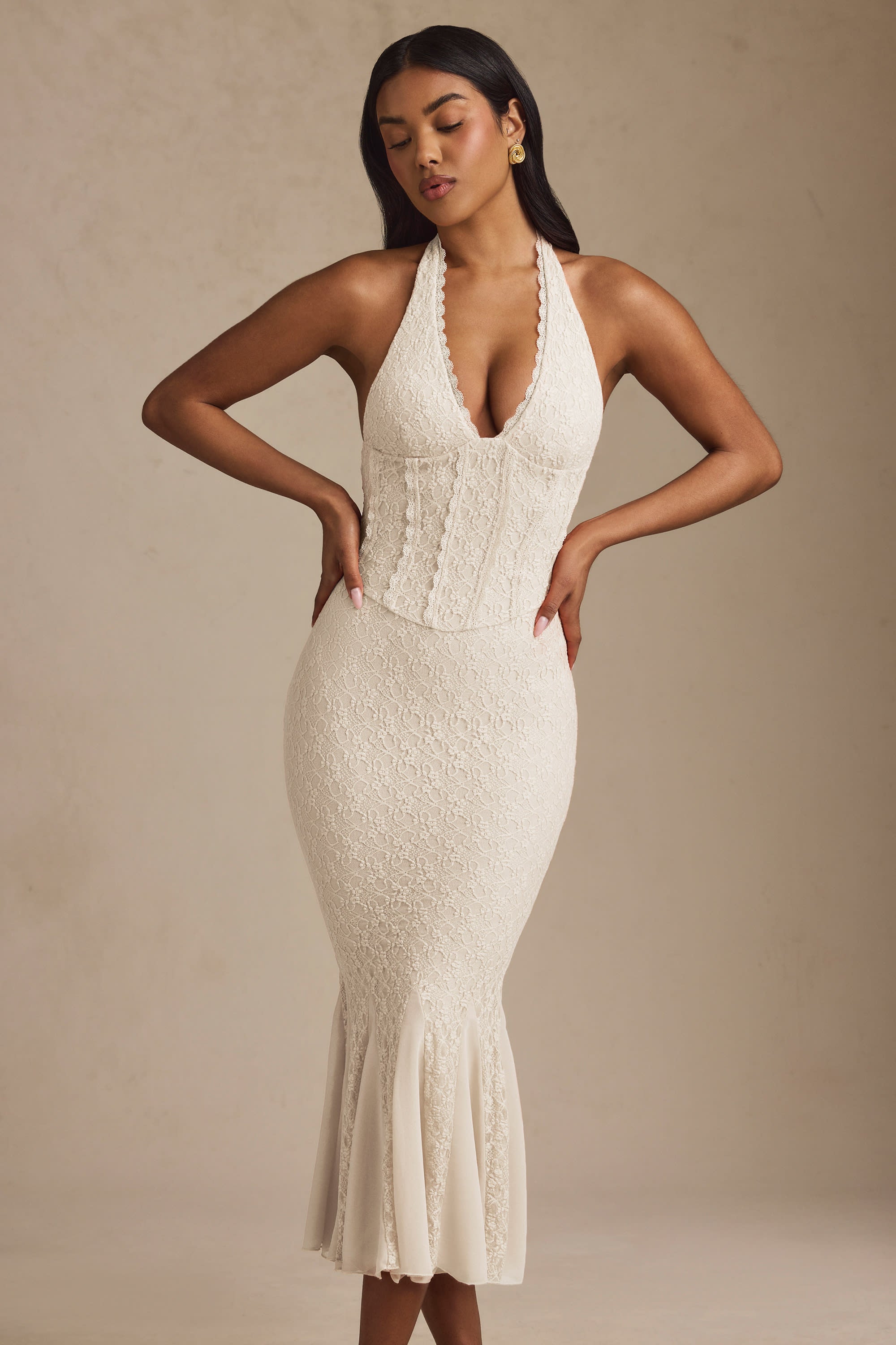 Halterneck Corset Lace Midaxi Dress - Edel Essential